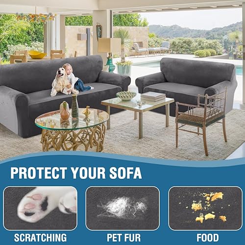 Miniatura 5 de H.VERSAILTEX El juego de 2 piezas de funda de terciopelo elástico para sofá incluye 1 funda de sofá y 1 funda para sofá biplaza hecha de terciopelo