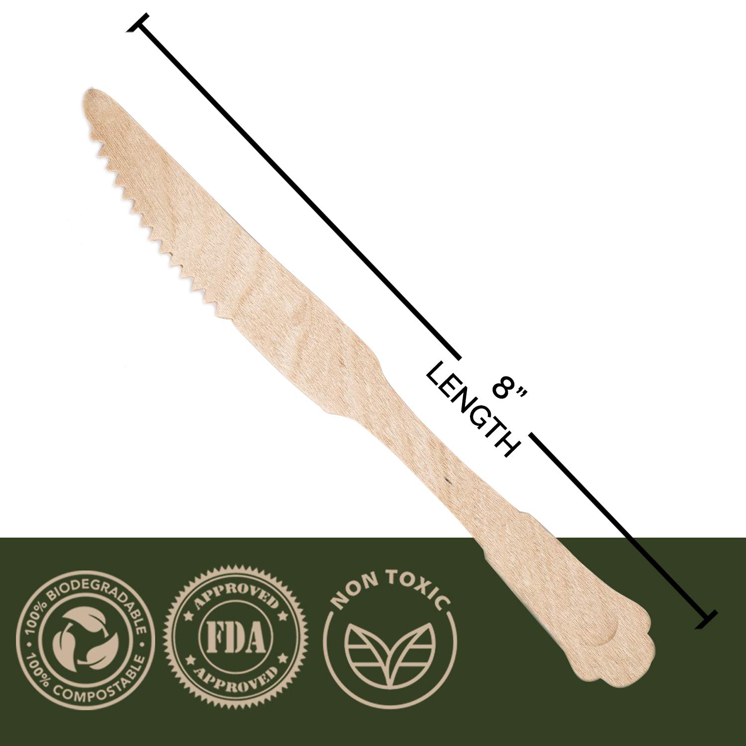 100% Compostable Disposable Knives 600 Pcs - Eco-Friendly Birch Wood Knives - 8