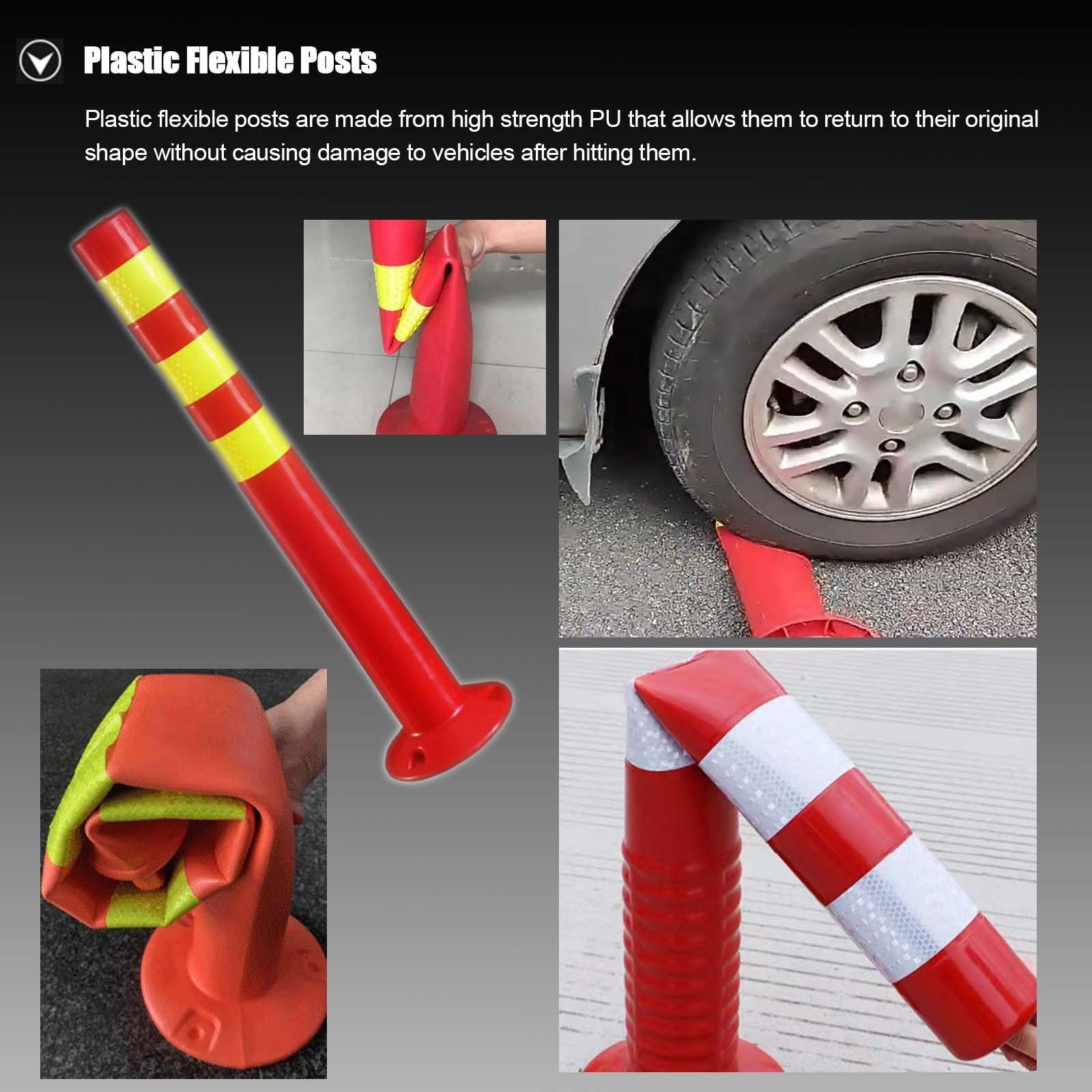 Bolardos De Estacionamiento Flexibles De Alta Visibilidad - Postes Reflectantes para Entradas De Vehículos para Un Estacionamiento Seguro,Yellow-Tall/17.7in