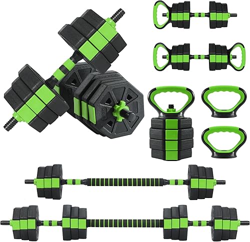 Miniatura 5 de Juego de mancuernas ajustables 3 en 1 de 66 libras, combo versátil de pesas, pesas rusas y mancuernas para hombres y mujeres, mango antideslizante y
