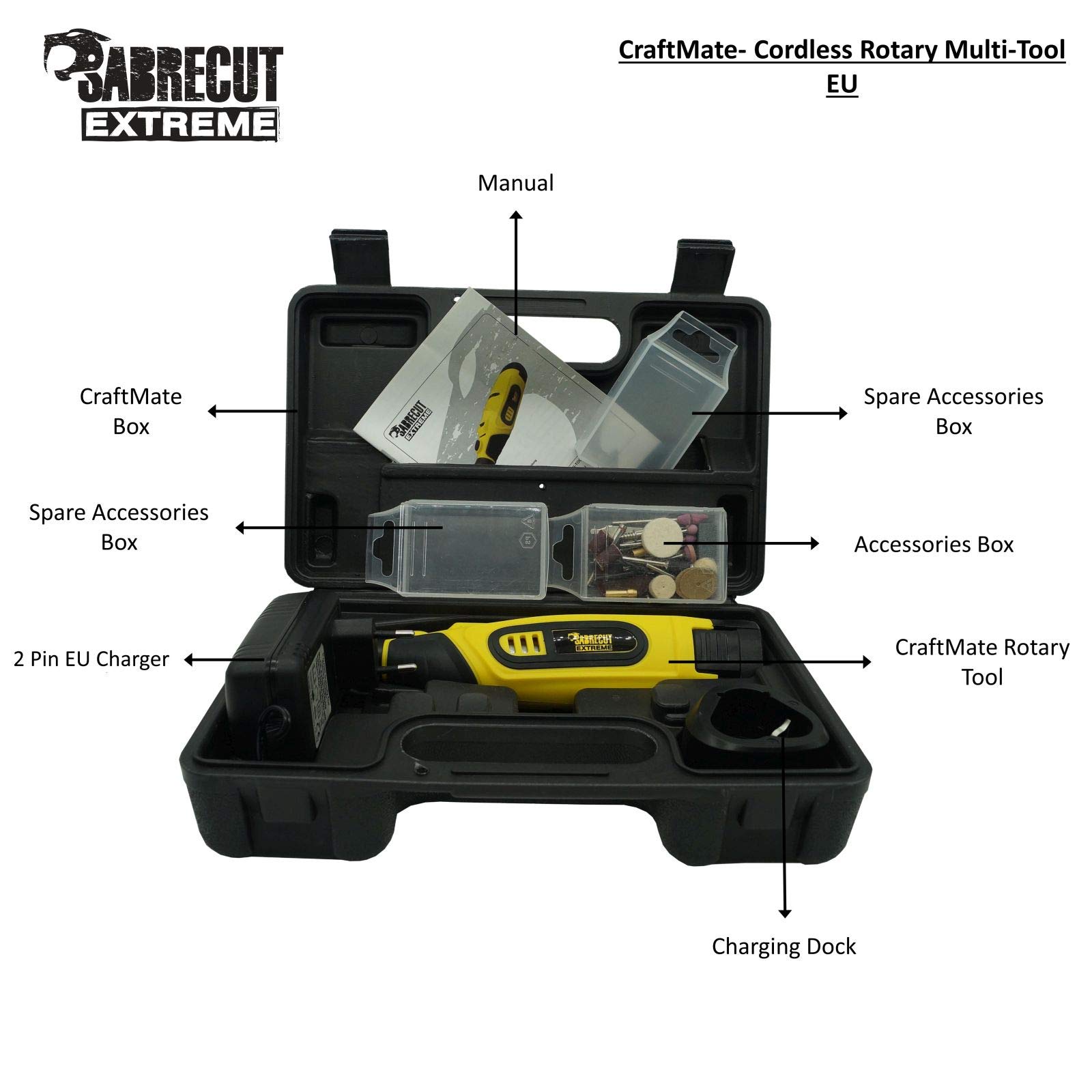 SabreCut CraftMate SCMG002EU ion de Litio 10.8 v herramienta Rotativa sin Cables Multipurpose con 42 Accesorios Incluidos