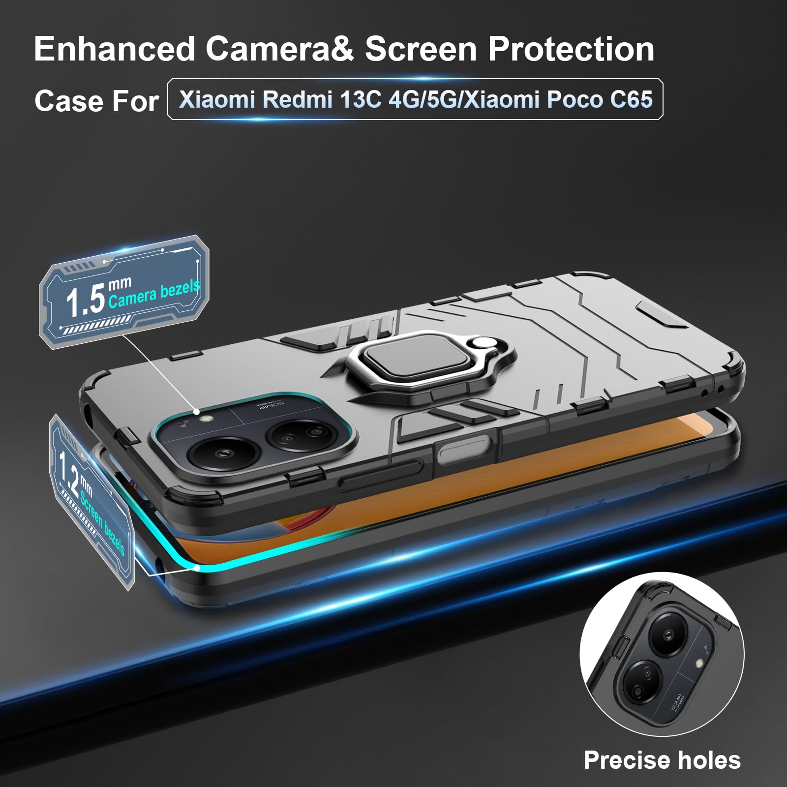 Funda para Xiaomi Redmi Note 15 Pro 5G, Carcasa Antigolpes con Soporte anular metálico, Case Protectora de Grado Militar, Azul — view 235