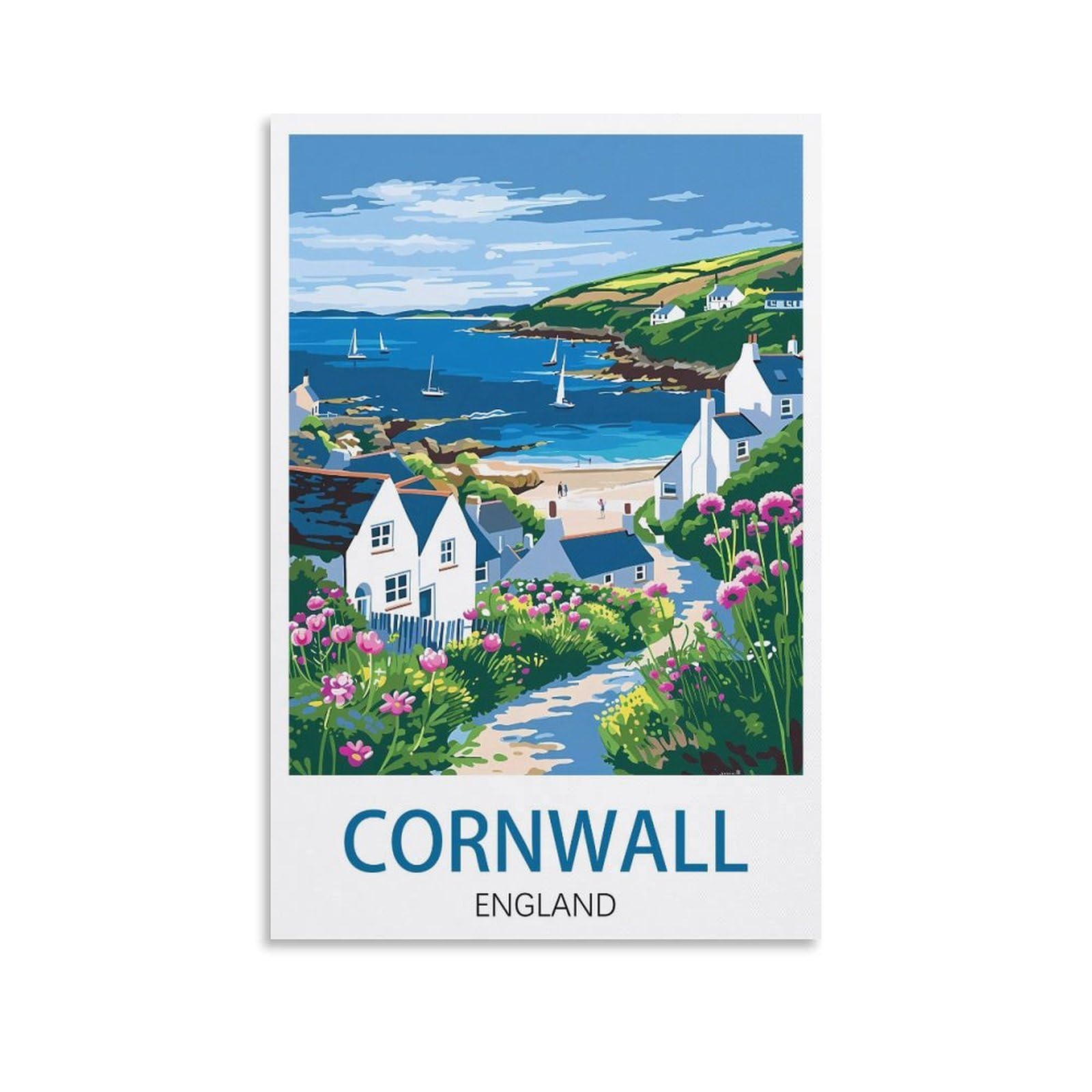 LHJOIUN Cornwall England Vintage Travel Poster Landscape 24x36inch(60x90cm) Art Canvas Print For Living Room Bedroom Home Decoration Modern Art