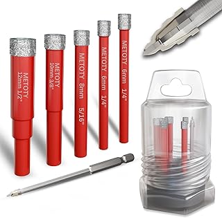 6PCS Diamond Hole Saw Drill Bit Set (1/4"-1/2") with 3/16'' Serrated Pilot Drill - for Ceramic, Glass, Tile, Marble, Granite - Dry/Wet Dual-Use, High-Precision Drilling