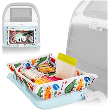 Lusso Gear Kids Airplane Tray Table Cover with Pockets - Travel Tray Essentials for Toddlers on Airplanes and Trains - Travel Toys & Airplane Travel Essentials - Flying Accessories Toddler Dinosaur