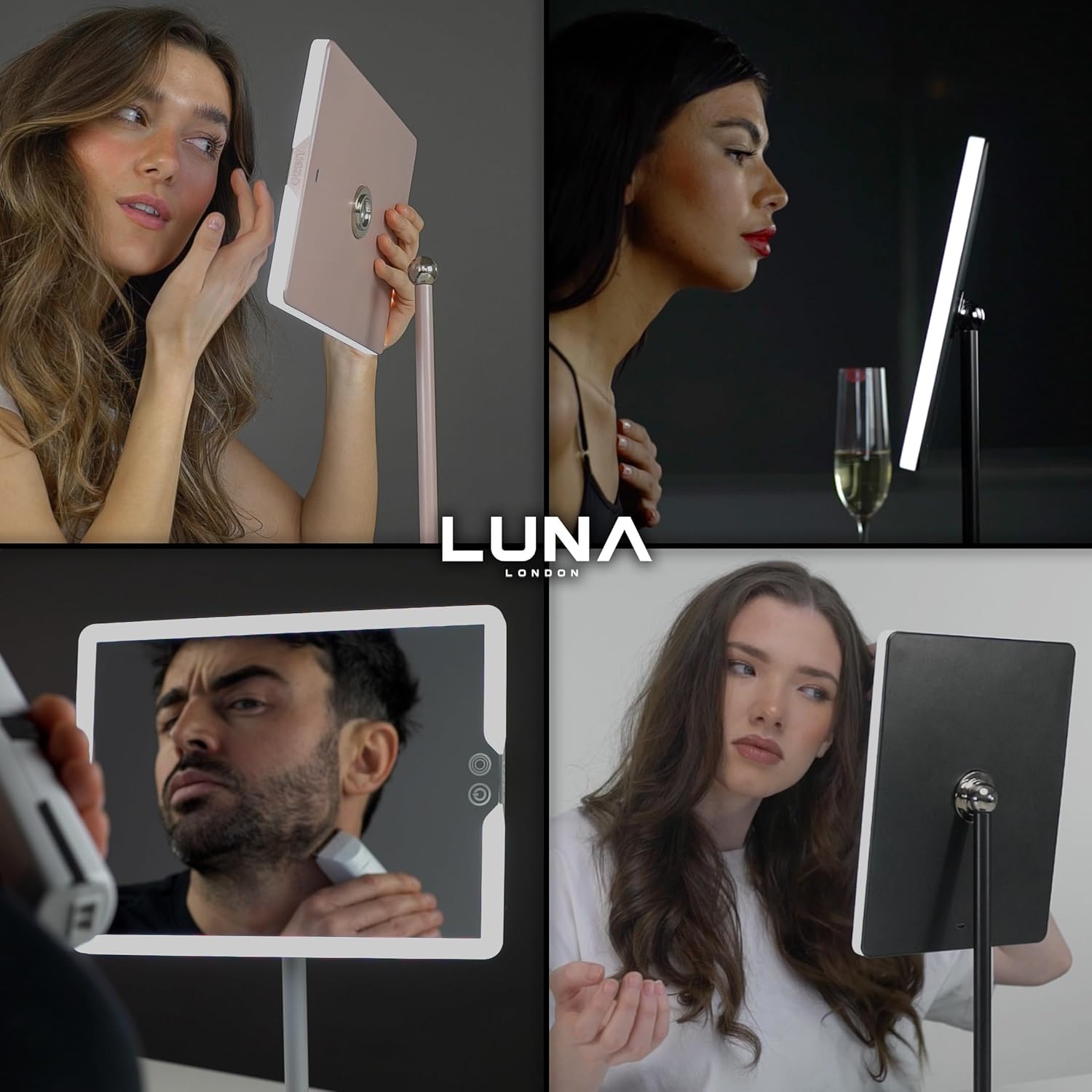 LUNA London Orbit LED Vanity Mirror with Lights, 7X/1X Magnification, Dimmable & USB-C Rechargeable Tabletop Mirror - Phantom Black
