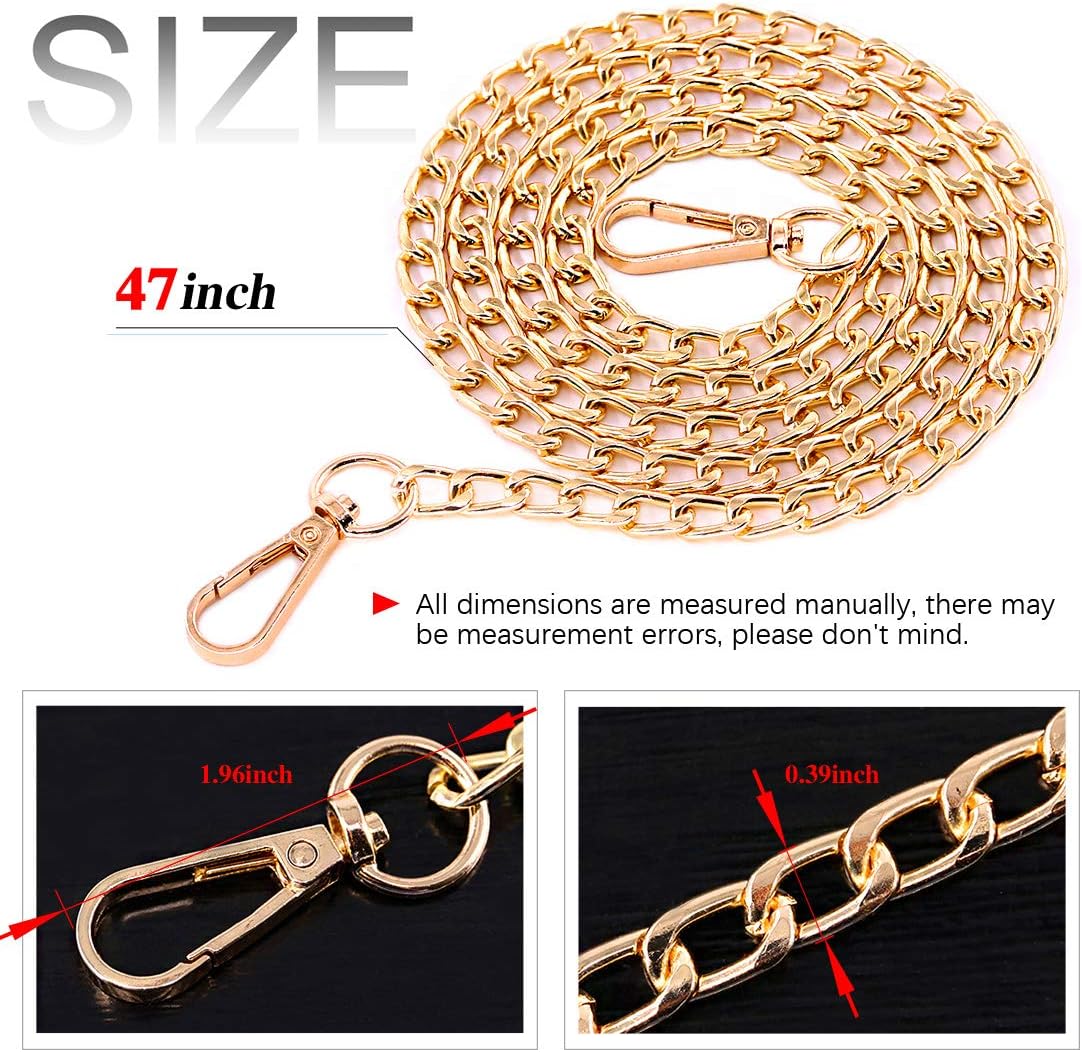 Swpeet 4Pcs Luxury Fashion 47 Inche Replacement Flat Chain Strap with Buckles Set, Perfect for DIY Metal Shoulder Cross Body Bag Hand Bag Purse Replacement （ Gold + Silver+ Bronze + Gun-Black)