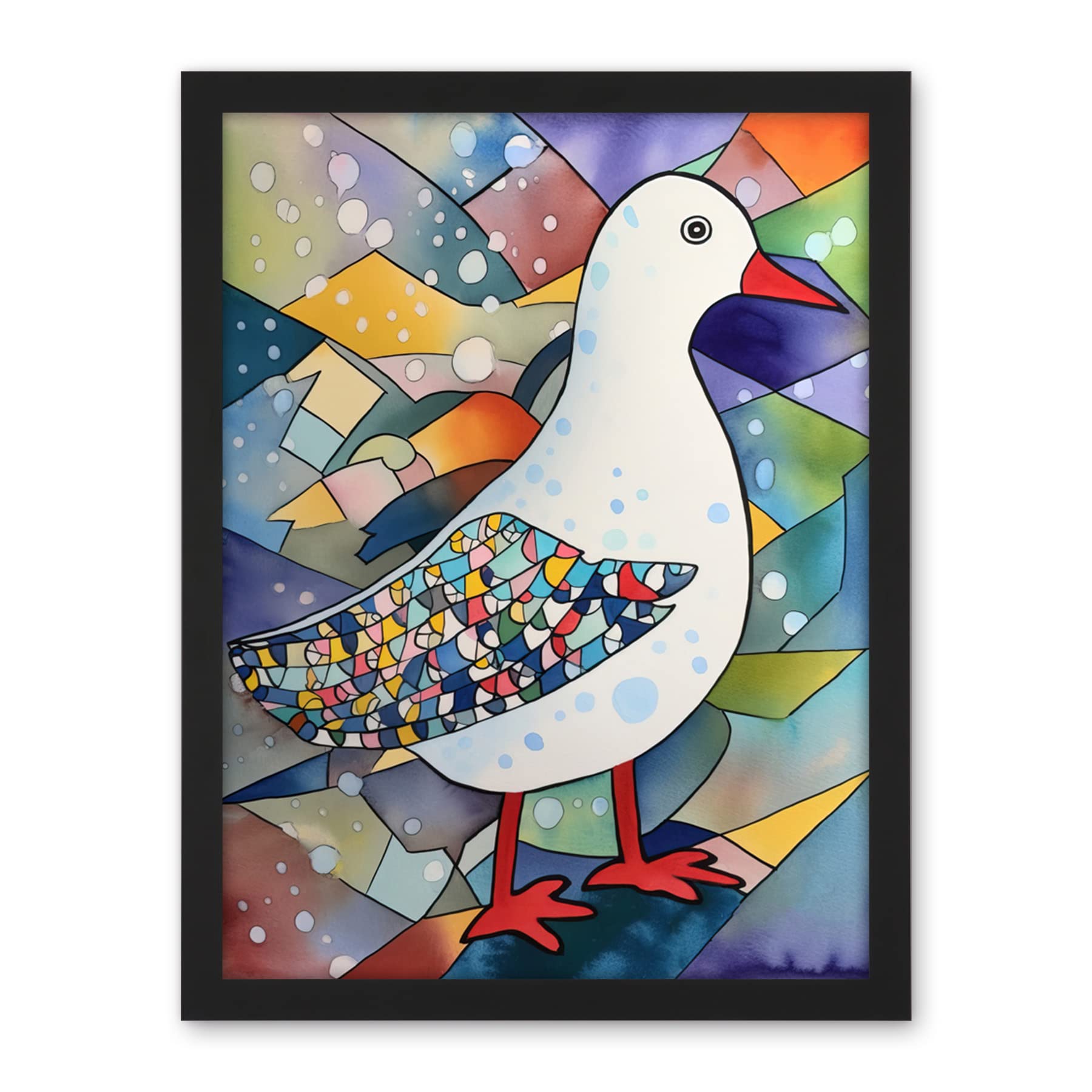 Artery8 Seagull Bird And Snowflakes Folk Art Artwork Framed Wall Art Print 18X24 Inch