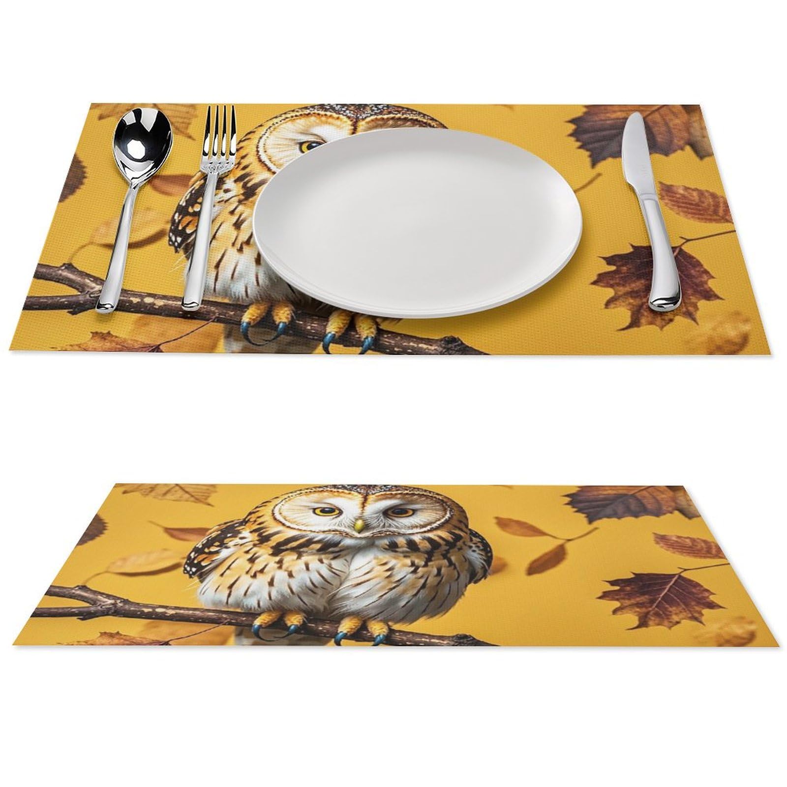Sets de table lavables en vinyle tissé hibou résistants à la chaleur