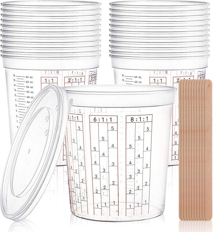 Yesland 12 Pack Paint Mix Cups with Lids and Sticks 64 Oz Graduated