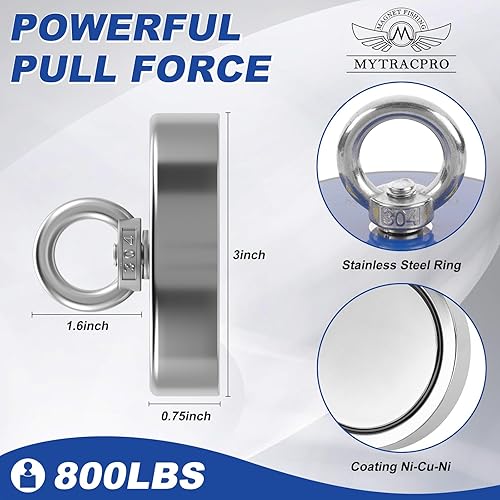 Miniatura 42 de Kit de pesca con imán, imanes de pesca de 600 libras con cuerda de nailon de 65 pies, imán de neodimio de una sola cara para recuperar en Rive Azul