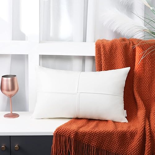 Miniatura 96 de BRAWARM Fundas de almohada de piel sintética de 20 x 20 pulgadas, paquete de 2, fundas de almohada de cuero crema, almohadas decorativas de cuero