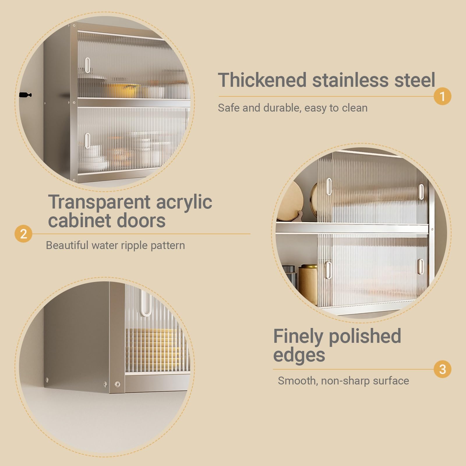 Wandschrank Bad & Küche mit Schiebetüren, Edelstahl Hängeschrank Silber mit Acryltüren, 2 Ebenen Küchenoberschrank für Gewürze & Kosmetik(100 * 30 * 40cm/39.4 * 11.8 * 15.7in)