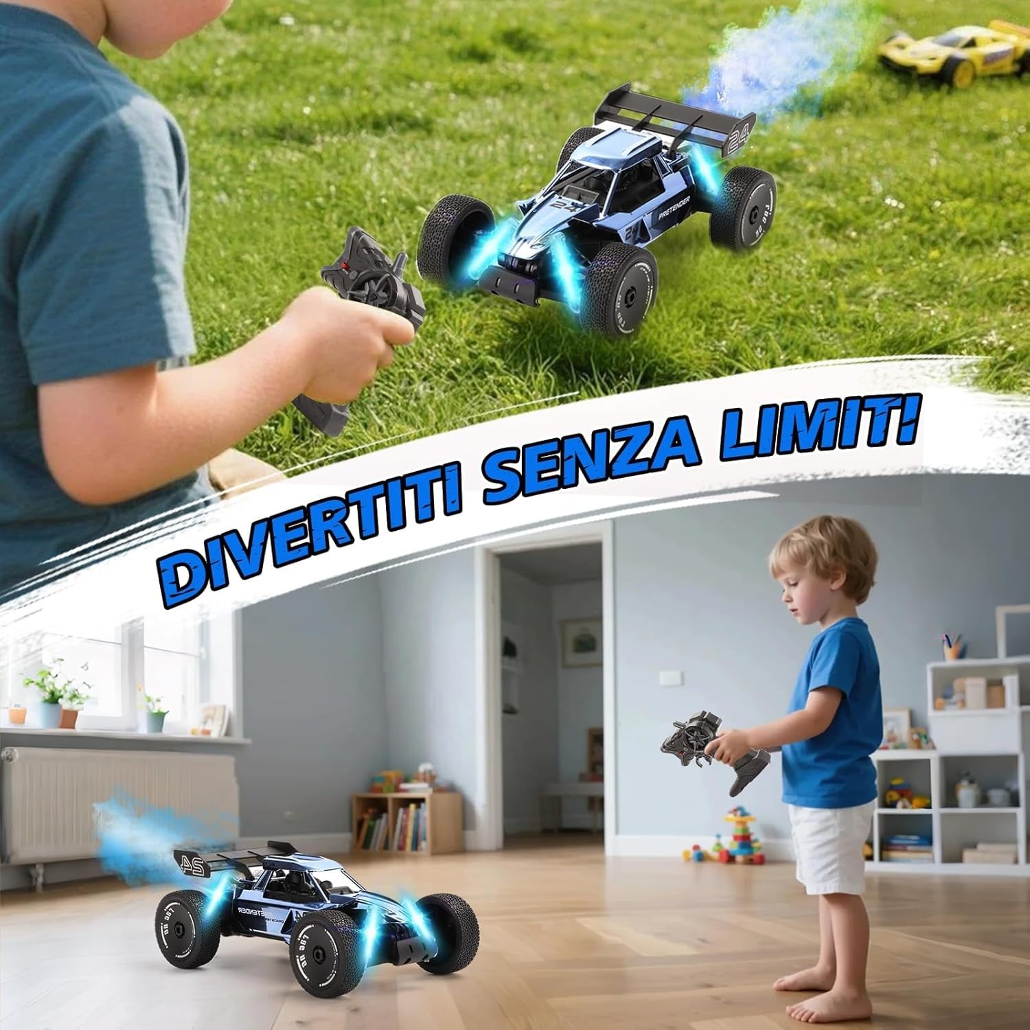 Auto telecomandata 1:18 per adulti, auto radiocomandata da 2,4 GHz con luce LED e funzione spray, camion telecomandato da 15 km/h per regalo di compleanno per adulti(Blue)