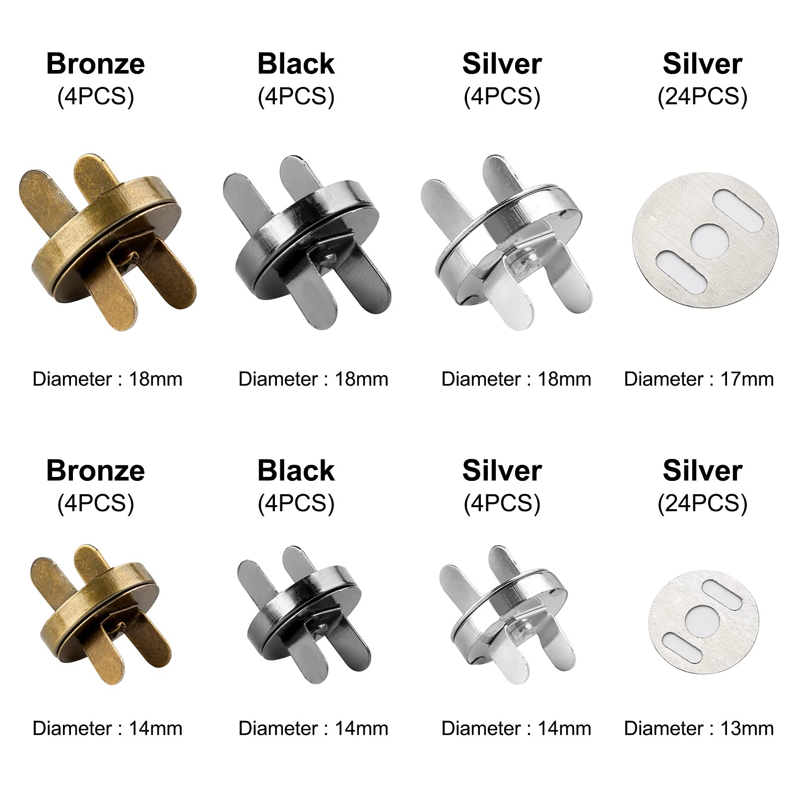 Magnet Druckknöpfe Magnetische Druckknöpfe 14mm Oder 18mm – Set Mit 4 Teilen Für Leder, Jacken, Taschen Lederhandwerk Verschluss