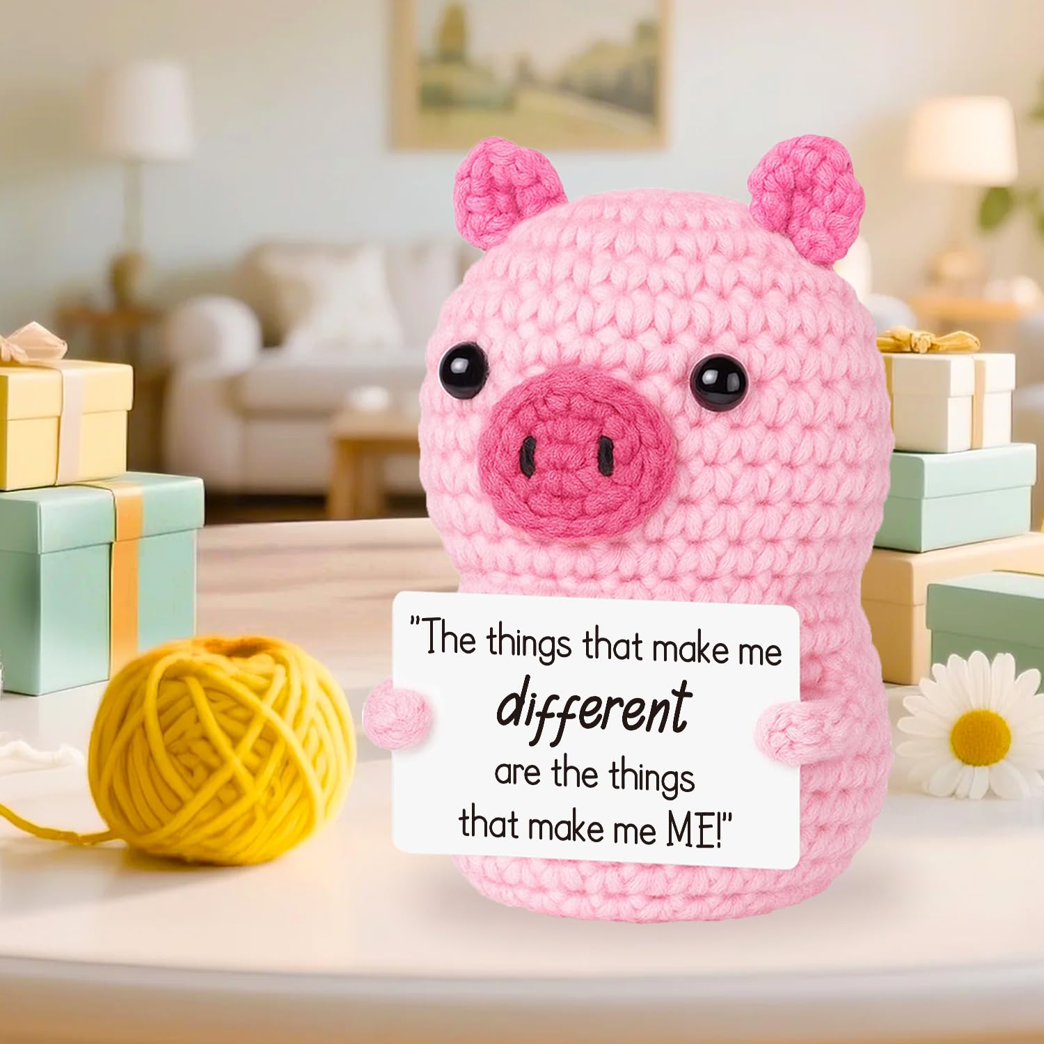Inspirational Handmade Crochet Positive Pig – Encouragement Gift for Christmas, Graduation, Birthday, Motivational Gift - Unique Small Decoration
