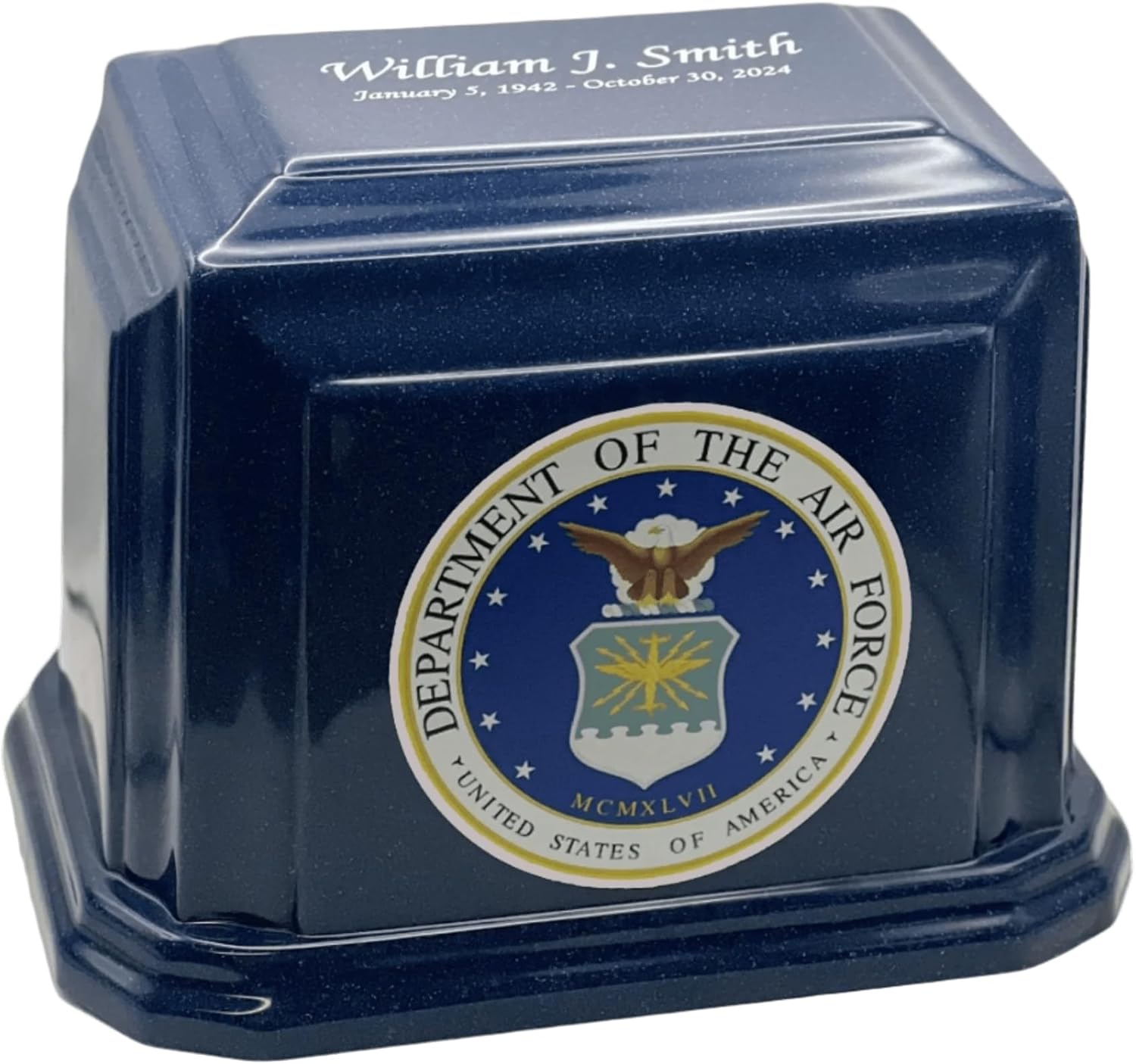 Classic Military Marble Urn for Adult Human Ashes – Air Force Blue – Genuine Cultured Marble Cremation Urn for Veterans – Engravable – Made in USA