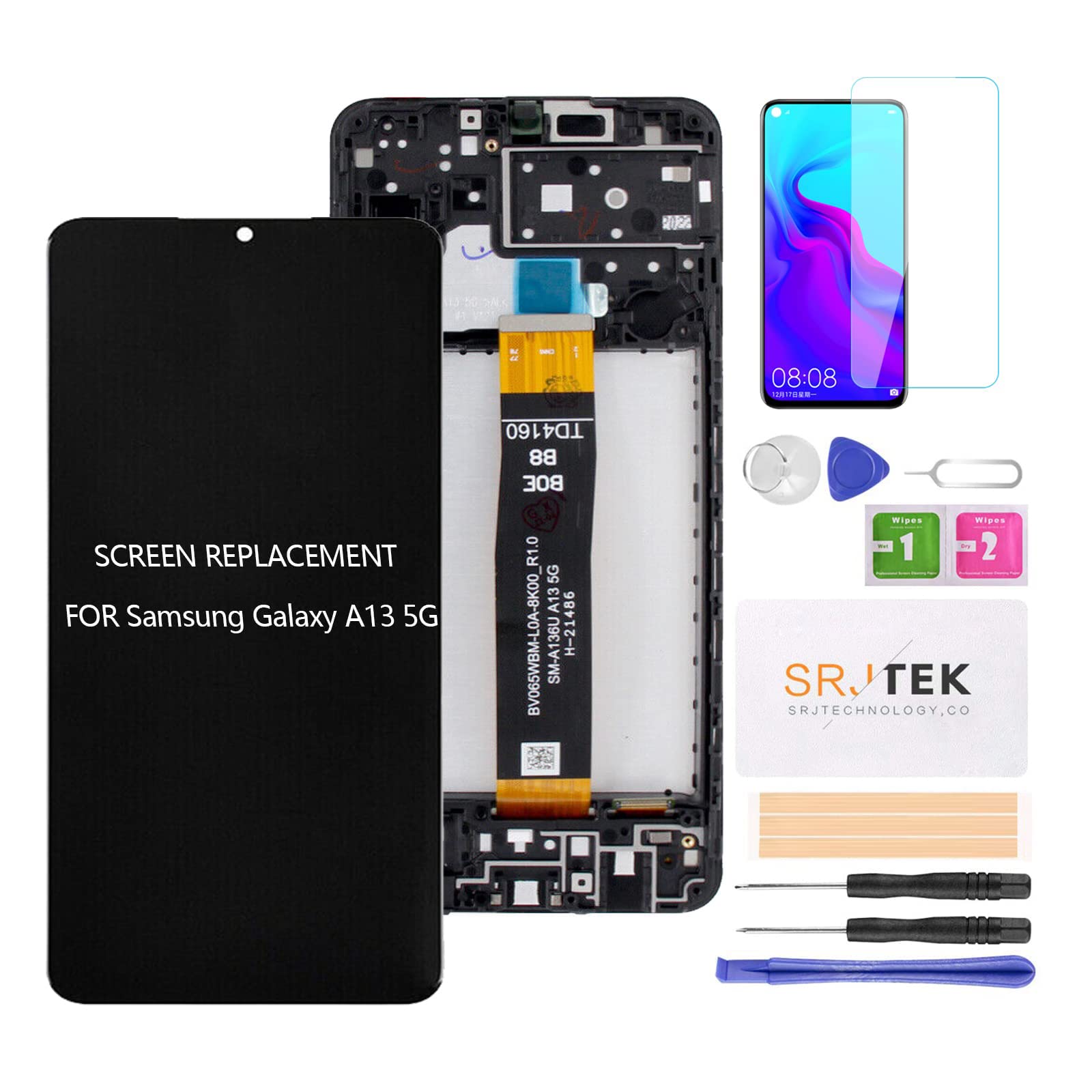 for Samsung Galaxy A13 5G Screen Replacement for Samsung Aa13 5G LCD for Display Samsung A13 5G for SM-A136U Digitizer Touch Screen Replacement Repair Parts with Frame