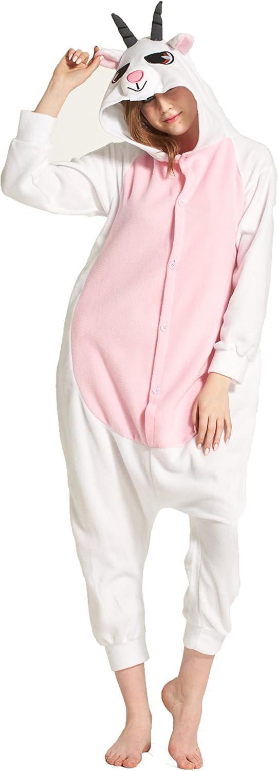 FUNCOS Novelty Halloween Costume Polar Fleece Animal Cosplay Goat Pajamas - Image 3