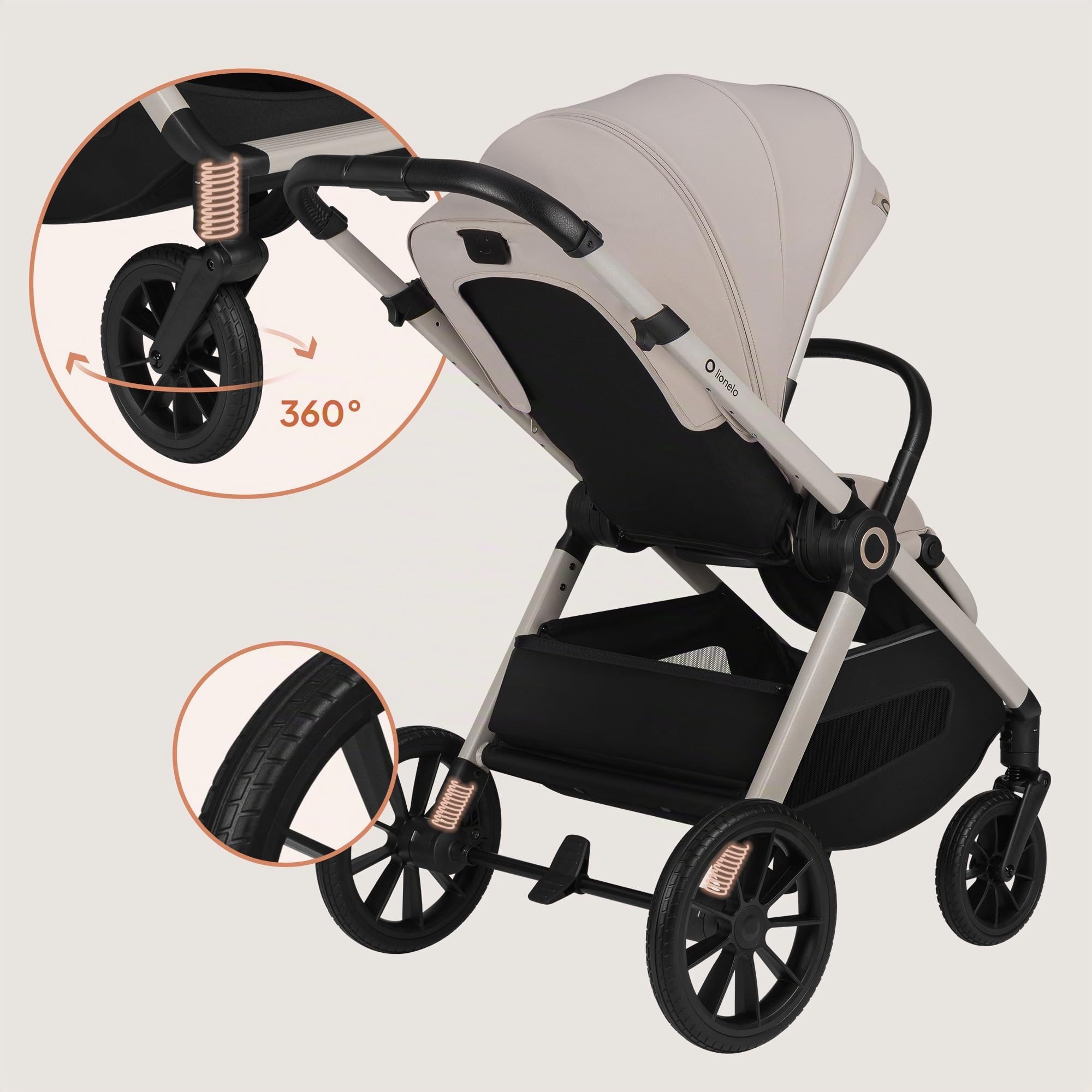 LIONELO Layla Passeggino 2 in 1 con Navicella dalla Nascita a 48 Mesi | Fino a 22 kg, Navicella fino a 9 kg, Schienale e Poggiapiedi Regolabili, AiryDots, Ruote PU 360° e Sospensioni Complete