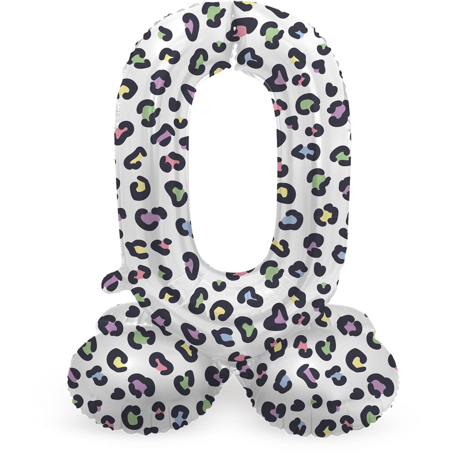 Folat 64740 Balloon Birthday Standing Number 0 Bright Panther White 41 cm Decoration Birthday Decoration, Balloon Number, No Helium Required, Colourful