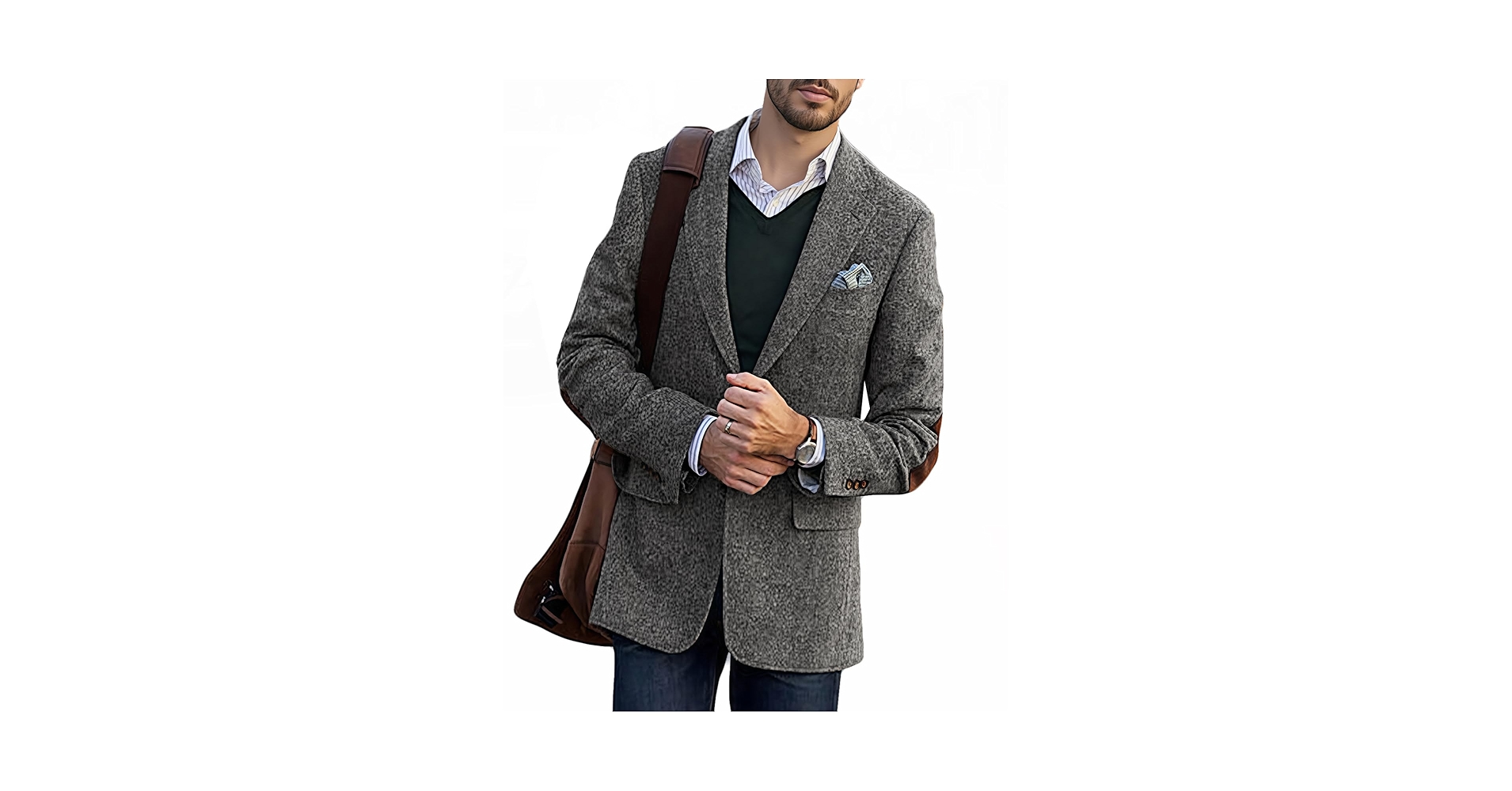 VENNYNG Men's Tweed Blazer Retro Vintage Suit Jacket Sport