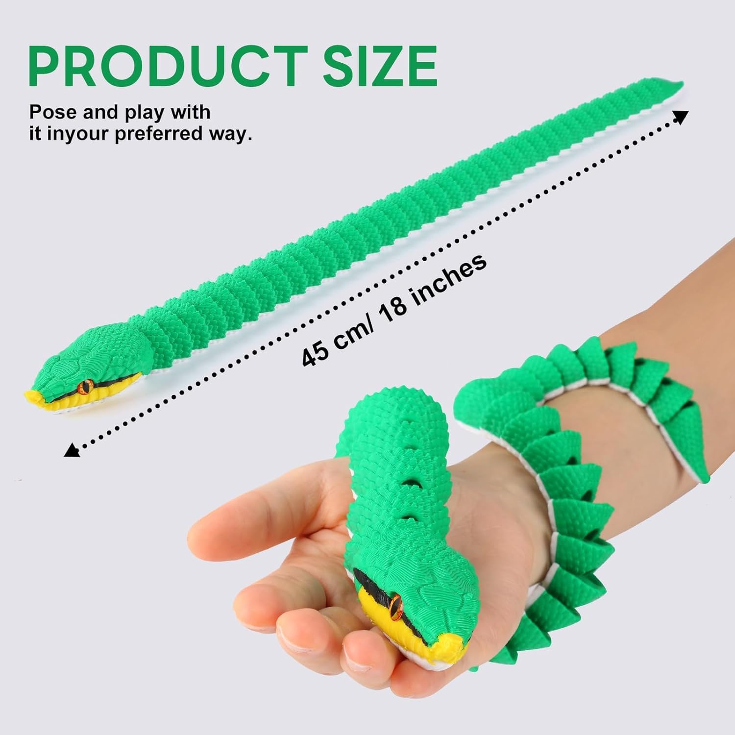 Yipintang 3D Printed Rhinoceros Ratsnake Model - 18 Inches Flexible Articulated Figurine - Unique Horned Serpent Collectible - Detailed Desk Display & Sensory Fidget