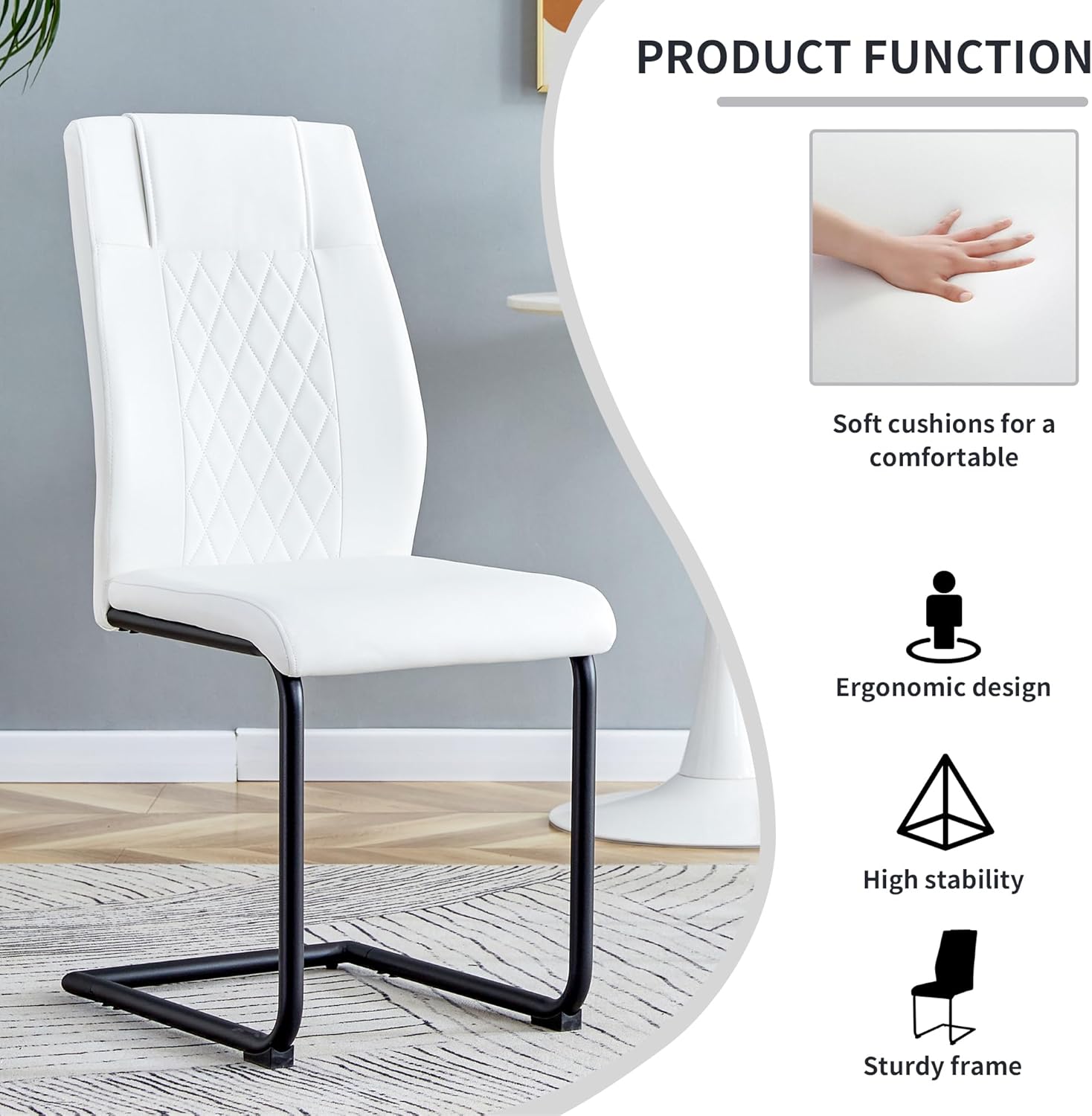 Dining Chairs Set of 4,Kitchen Chairs with Leather Cushions,Modern Dining Chairs with Gold Metal Frame,Dinner Chairs for Kitchen & Dining Room and Restaurant.White+Black Leg,Set of 4