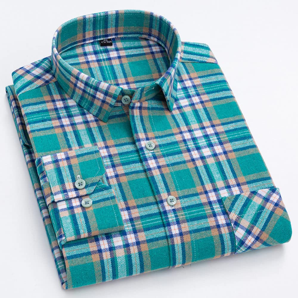 IIK Camicia in Cotone A Maniche Lunghe da Uomo,Men's Casual Plaid Flannel Shirt Long Sleeve with Chest Pockets Button Down Classic Fit Cotton Checkered Shirts Suitable for Spring, Autumn And Winter