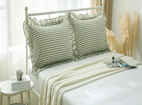 Vista 203 de Fundas de almohada cuadradas blancas con volantes, fundas de almohada europeas, 100% algodón, 18 x 18 pulgadas, 2 unidades Blanco 3