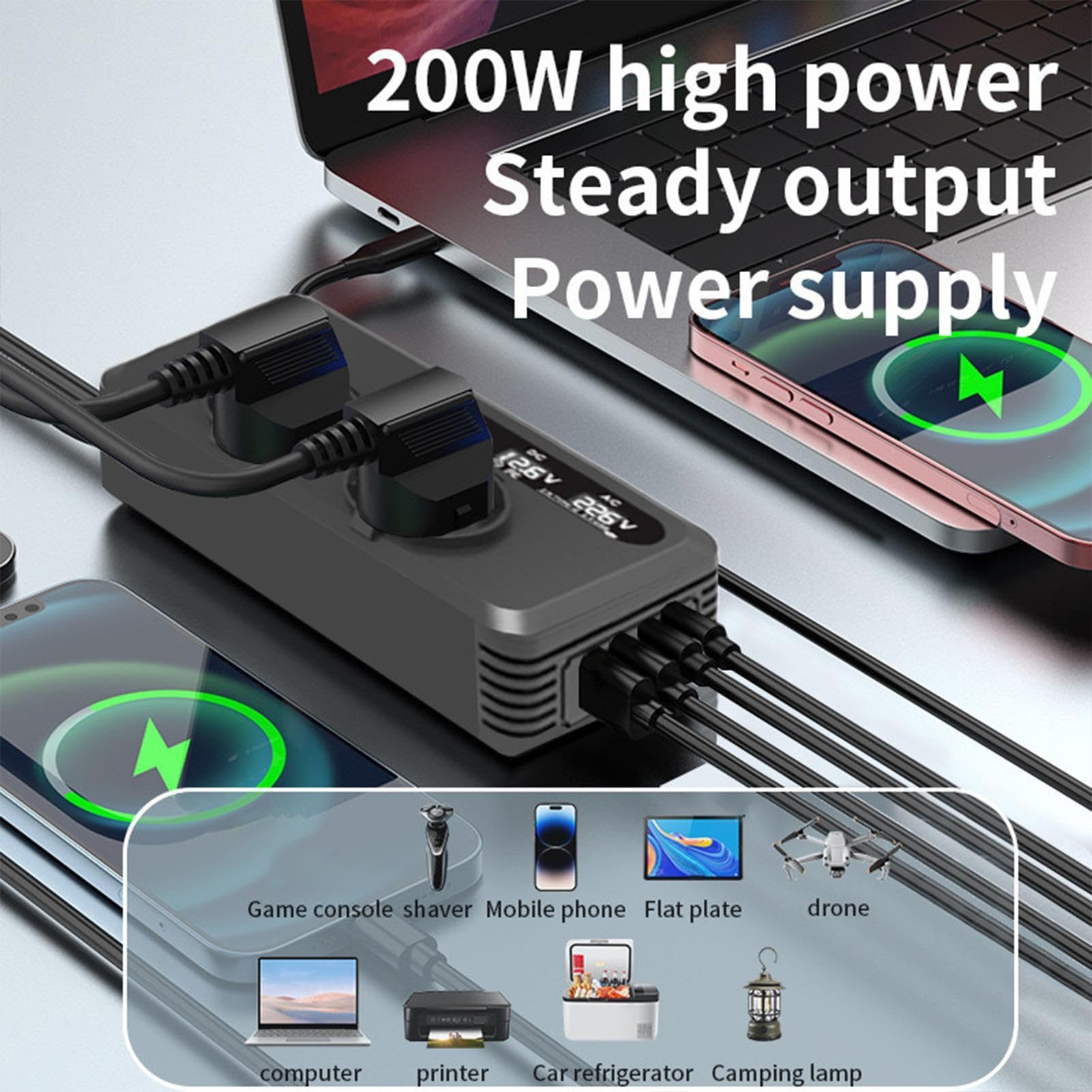 200W Inwerter Samochodowy Adapter do Gniazdka Samochodowego i Akumulatora