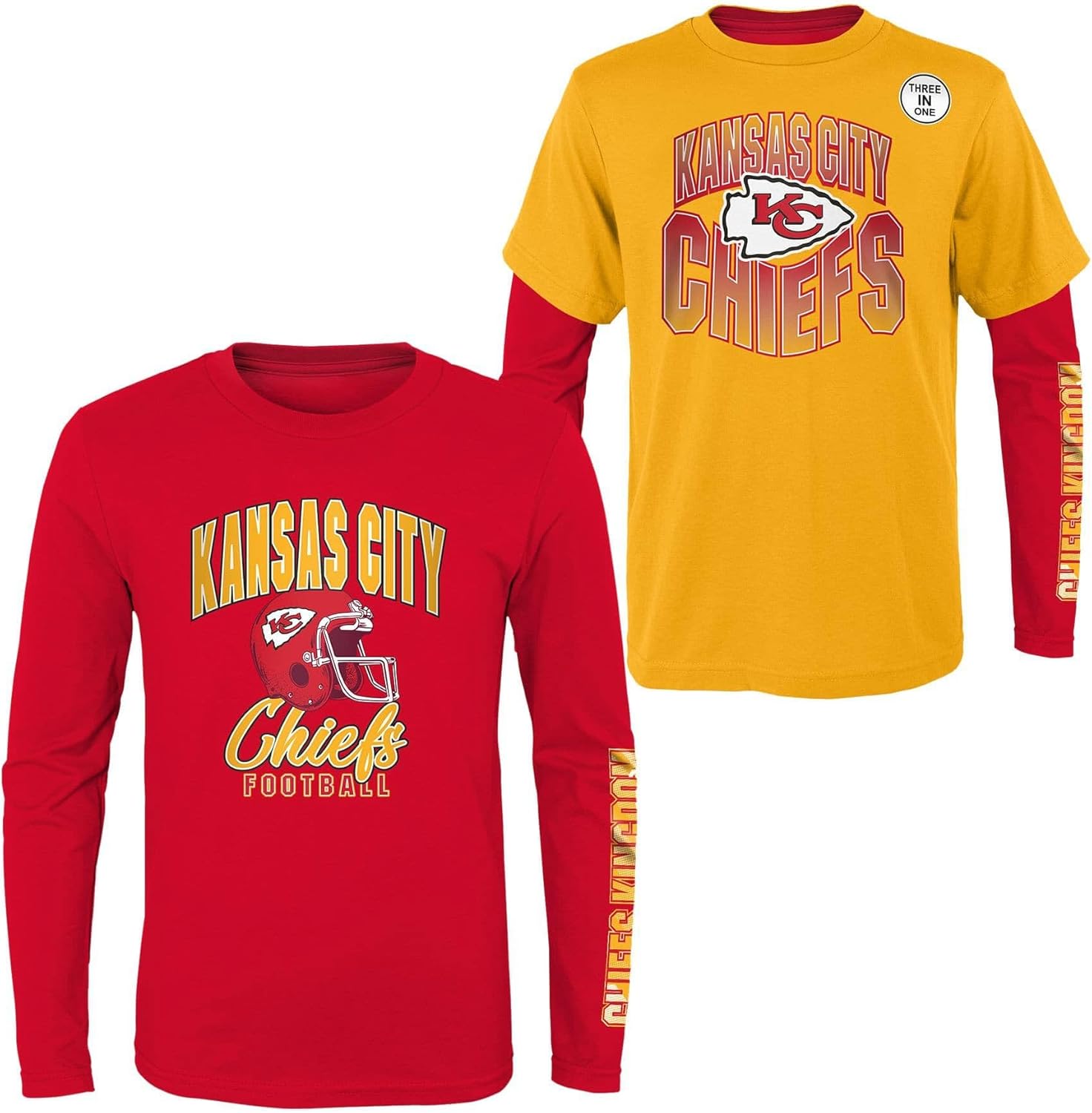 NFL Boys Youth 8-20 Game Day Team Color 3 Pack T-Shirt and Long Sleeve Combo Shirt Set