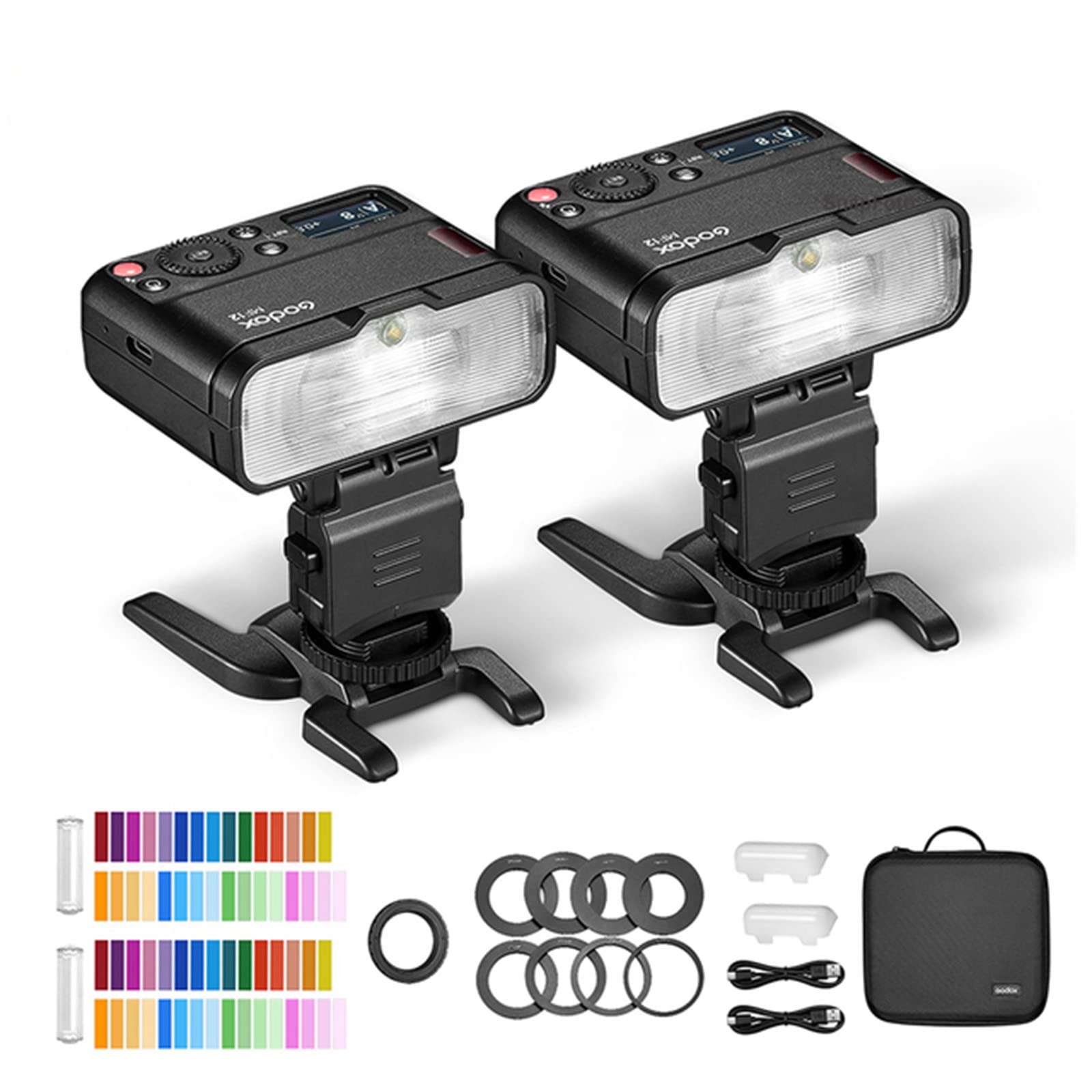 Godox MF12-K2 12W Macro Flash, Two-Light Kit 2.4G TTL/M Mode 3.7V/6.29W Lithium Battery to Cover 500