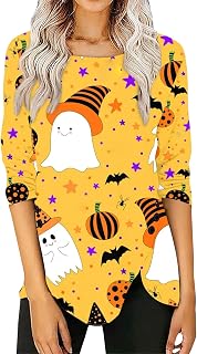 Oversized Sweatshirt for Women Halloween Shirts for Women Long Sleeve Crew Neck Print Casual Plus Size Pleated T-Shirts Fashion Graphic Halloween Sweatshirt Fall Sweatshirts for Women 2023