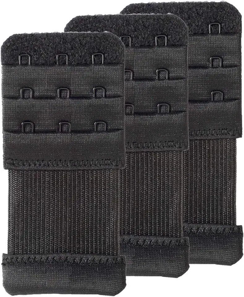 SAMGU Women's Bra Extenders 2 Hook / 3 Hook / 4 Hook / 5 Hook / 6 Hook Elastic Stretchy Bra Extension Strap, 3 Hook 1/2" Spacing, Black, One Size