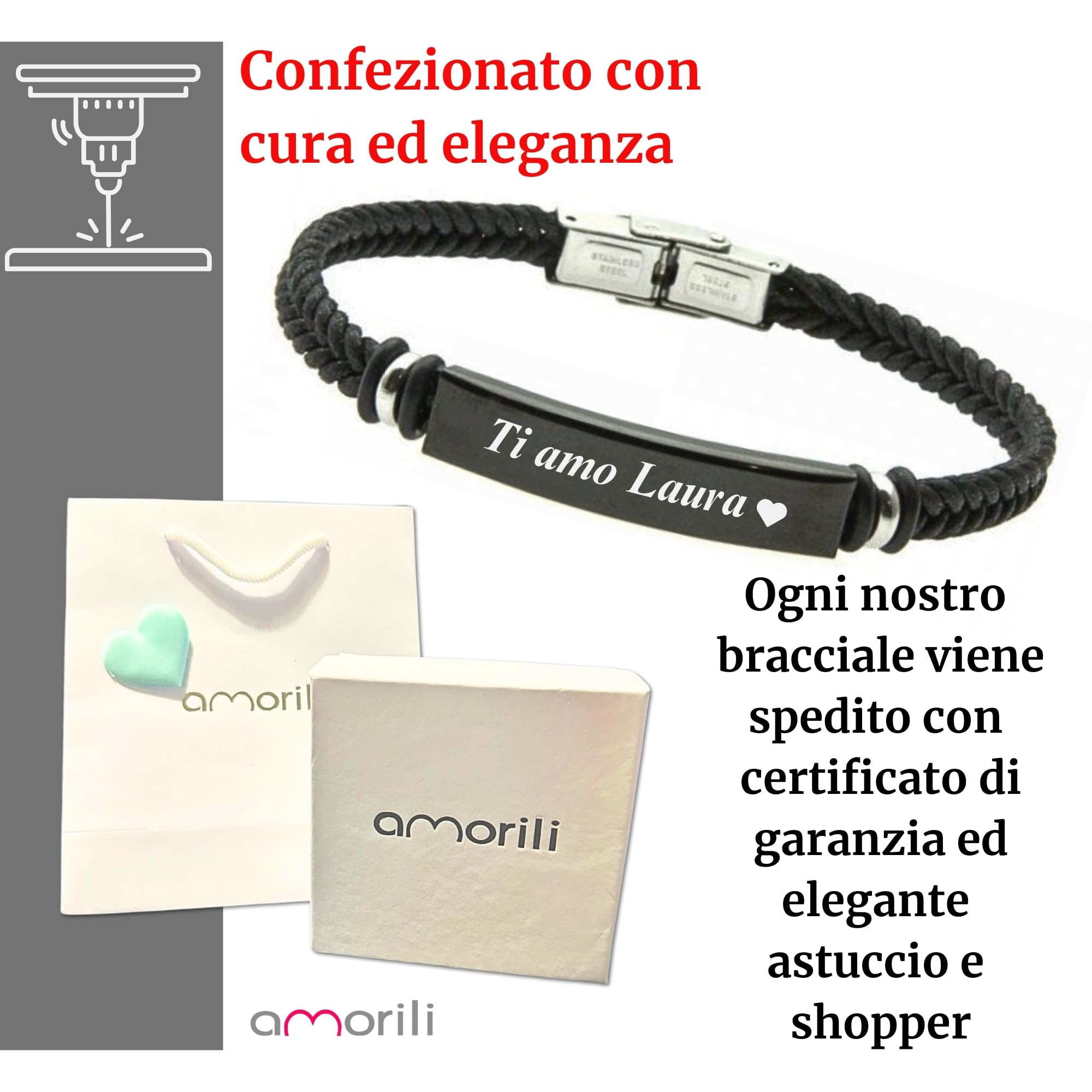 Bracciale Uomo in Pelle con Piastra in Acciaio Inox Personalizzato | Personalizzabile con Incisione | Gioiello Maschile Elegante e Resistente | Idea Regalo per Lui bcc2740