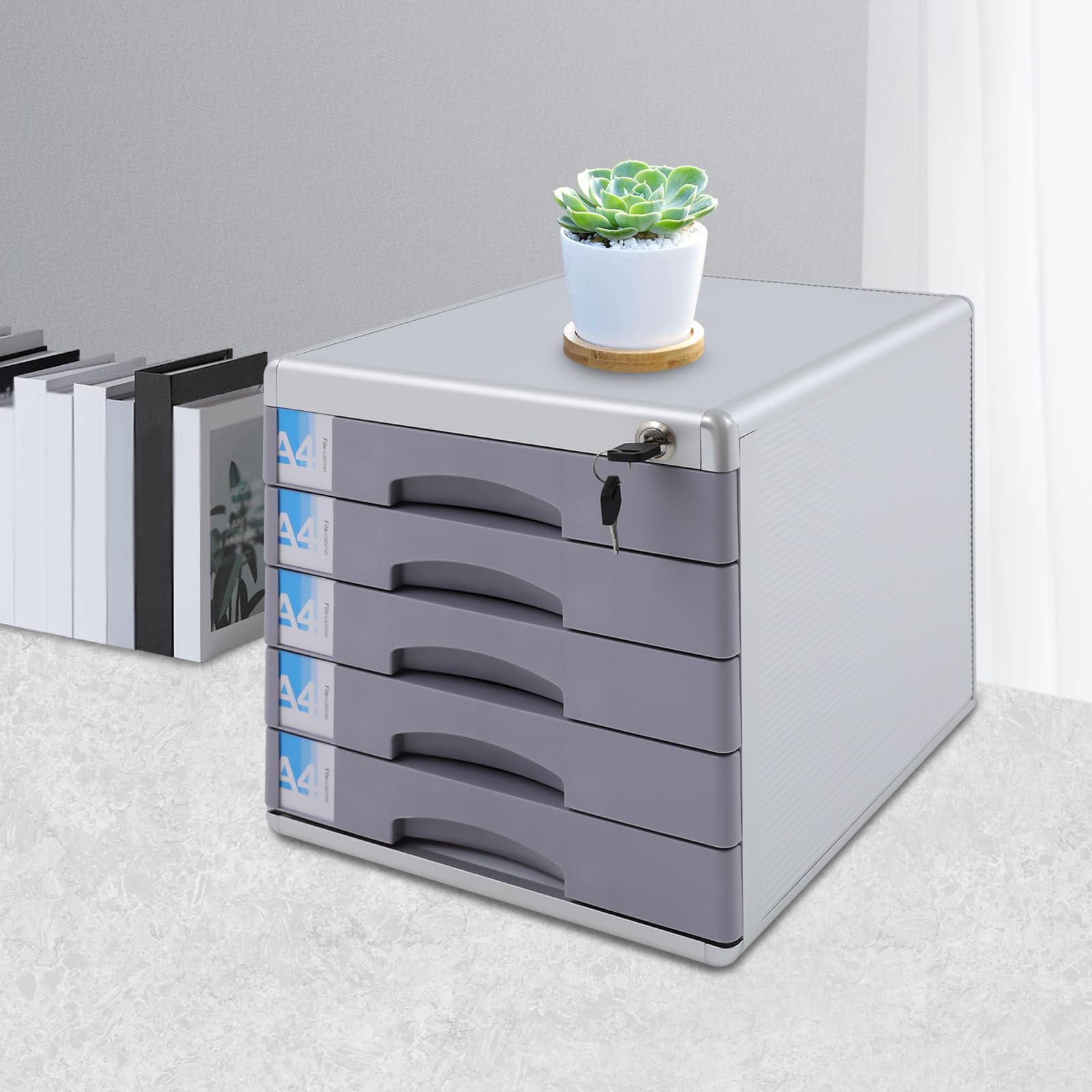 Metall Schubladenbox Abschließbar 5 Fächer A4 Schubladenboxen Aluminiumlegierung Dokumenten Aufbewahrung Ablagebox für Häuser, Büros