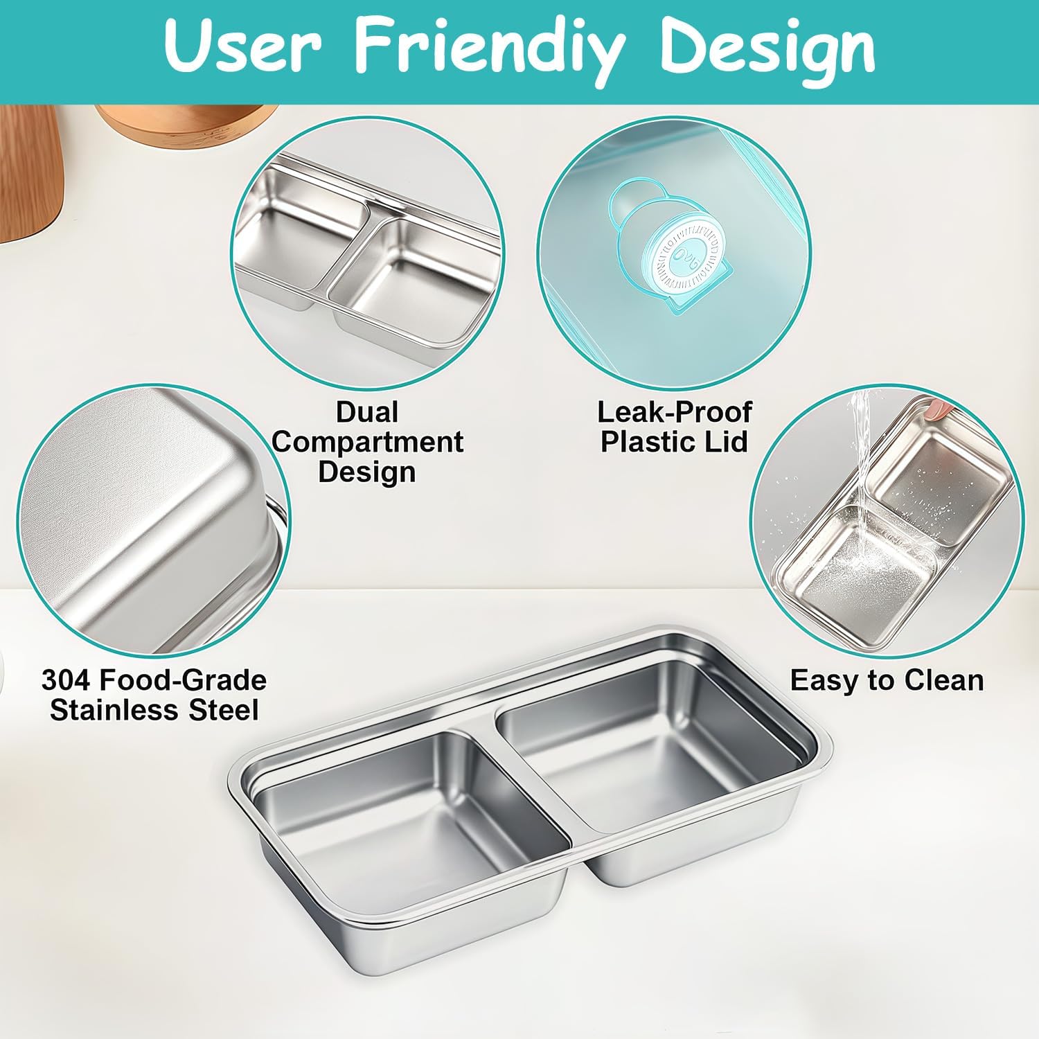 Stainless Steel Snack Containers, 6-Pack Reusable Grab and Go Containers with Leakproof Lids, Dual Compartment Bento Box for Travel, Camping & Lunch Prep - Image 3