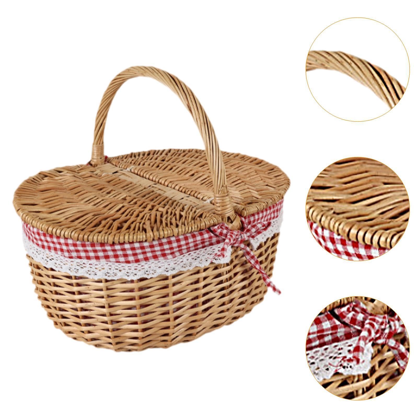Cesta Picnic de Mimbre Cesta con Tapa Forro Removible Asa Manual Recomendada para Picnic Almacenamiento Obsequios Fotografía Juguetes, Rojo, Grande