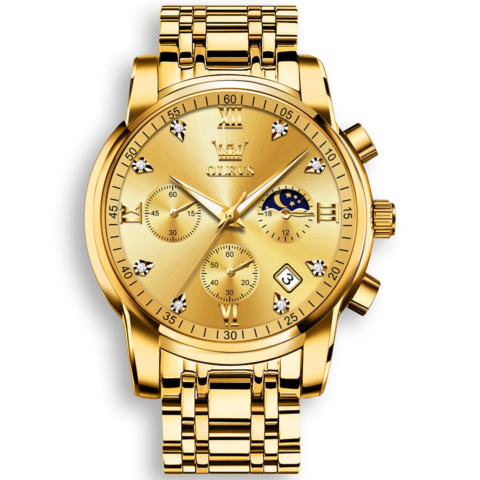 OLEVS Orologio Uomo, Cronografo Analogico al Quarzo Orologio Acciaio Inox Impermeabile, Elegante Orologi uomo Classico Lusso con Data