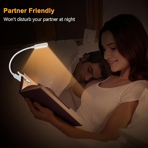 Miniatura 48 de Gritin Luz de libro recargable de 16 LED para leer en la cama, cuidado de los ojos, 3 temperaturas de color, brillo de atenuación continua, 80 horas