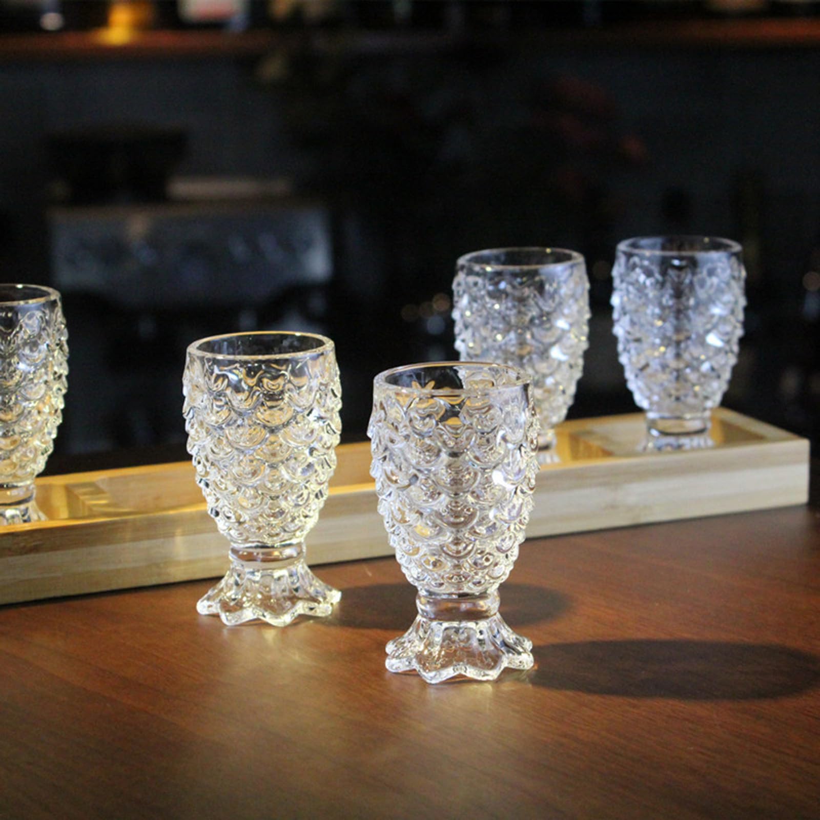 Vasos de chupito pequeños, 6 unidades con bandeja de madera para whisky, tequila, licores y fiestas