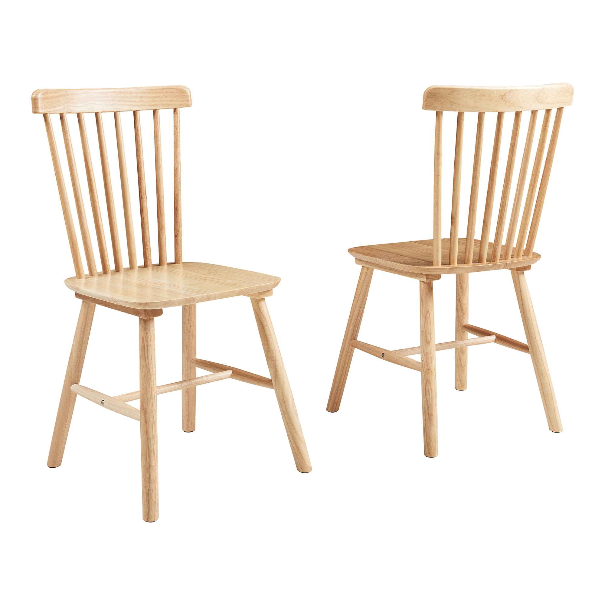 [en.casa] Juego de 2 Sillas de Comedor Karmoy Respaldo Curvado con Listones Verticales Conjunto de 2 Sillas para Cocina Salón Despacho Madera de Caucho 89 x 46 x 52 cm - Natural