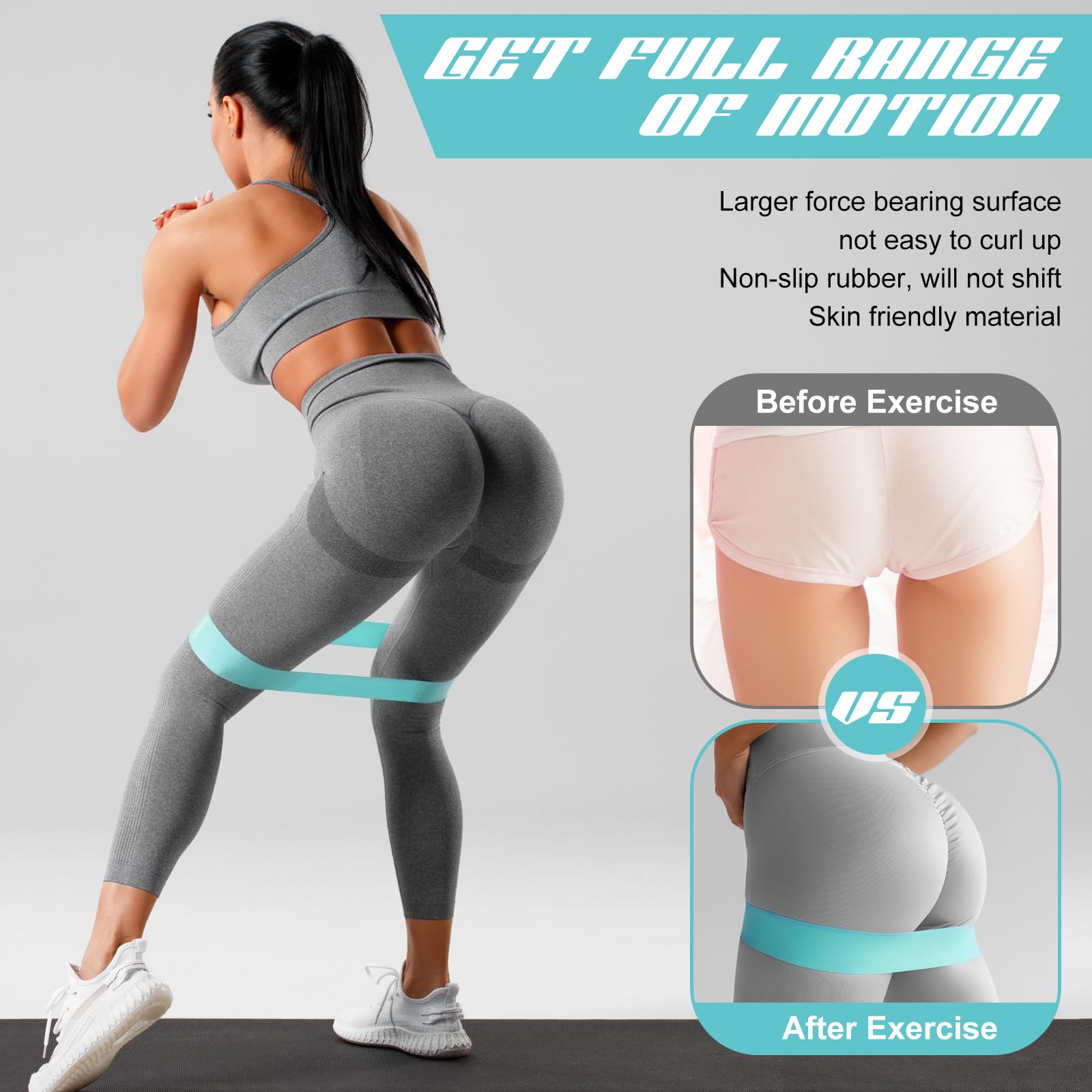 Hollowfly 12 Pcs Latex Resistance Bands for Working Out Booty Workout Stretch Exercise Bands Non Slip for Legs Squat Resistance Loop Women Men Starter Butt Hip Thigh Fitness