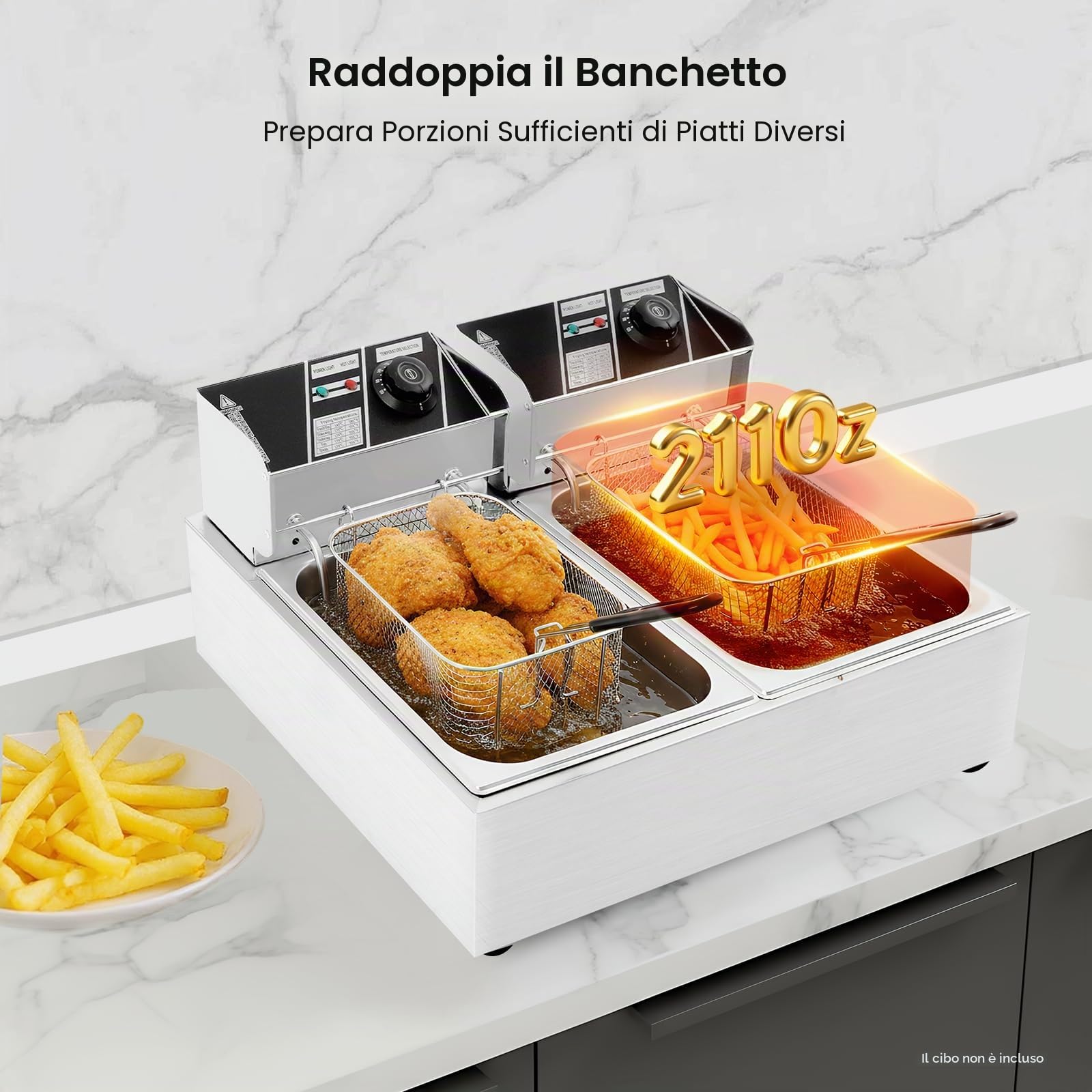 Friggitrice Elettrica Commerciale 2 Vasche da 12 L 2,5 KW Friggitrice ad Olio in Inox con 2 Cesti per Friggitrice e Tempo Regolabile 60-200 °C per Rondelle di Cipolla fritta Snack Bar (AC 220-240V)