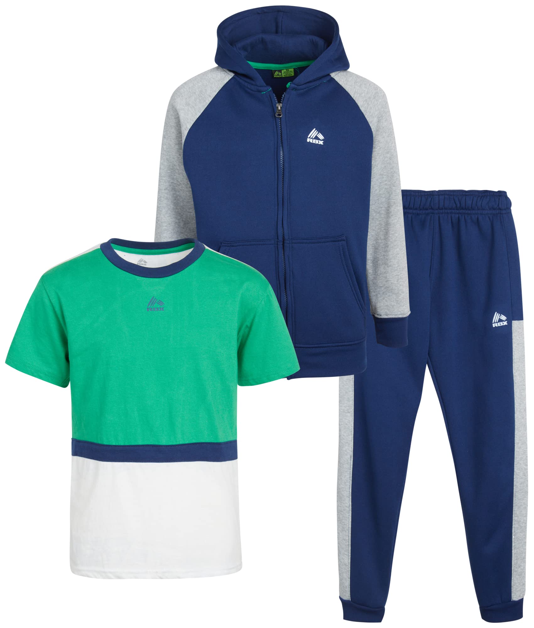 RBX Ensemble pantalon de survêtement 3 pièces pour garçon – Chandail à capuche en polaire, chemise athlétique et pantalon de jogging pour enfants (4-12)
