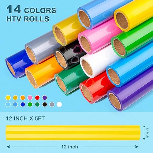 Miniatura 2 de Warama Paquete de 14 rollos de vinilo de transferencia de calor vinilo termoadhesivo de 12 x 5 pies fácil de cortar y quitar de malas hierbas rollos