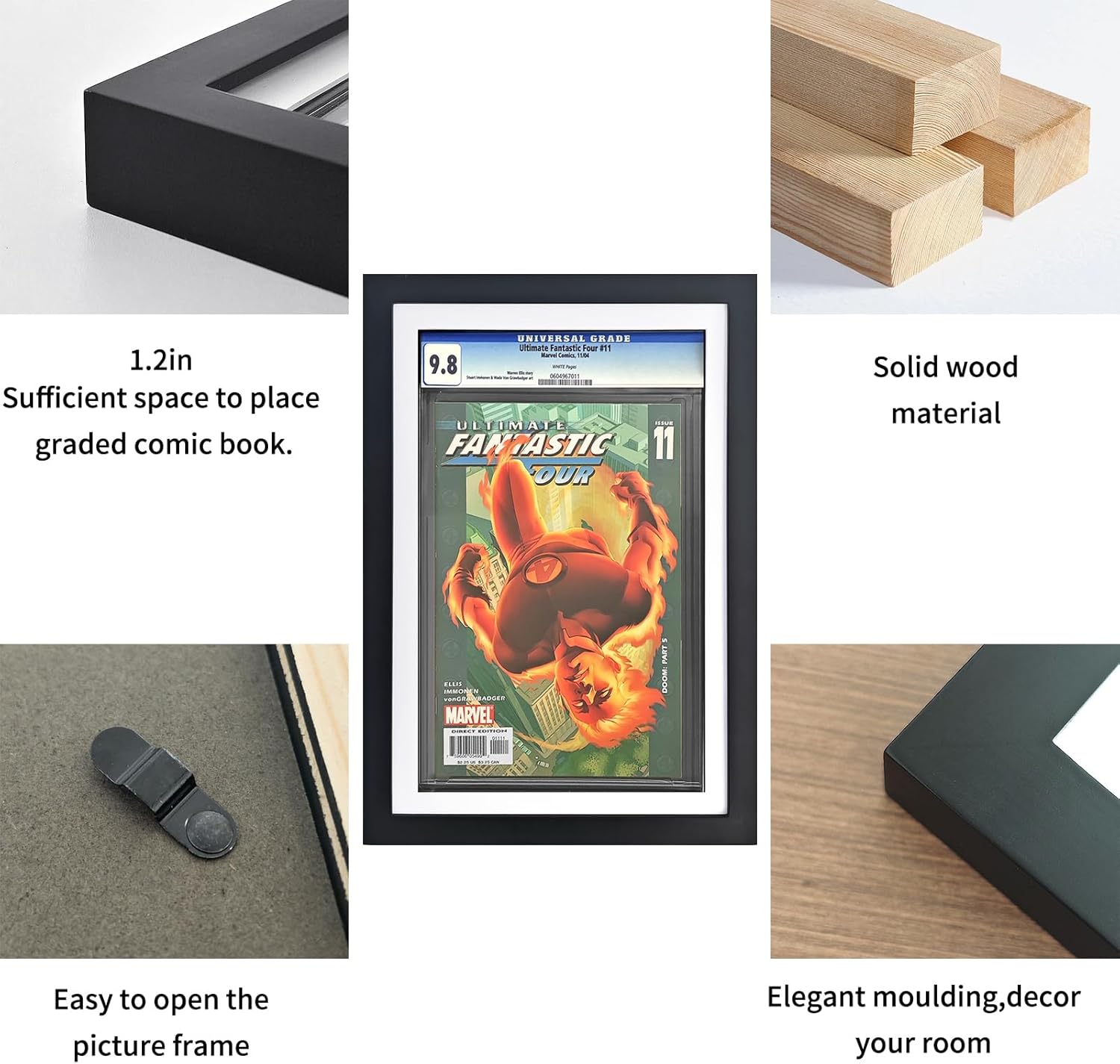 Single CGC Graded Comic Book Frame,Only for Standard CGC Graded Comic Books,Solid Wood (White mat)