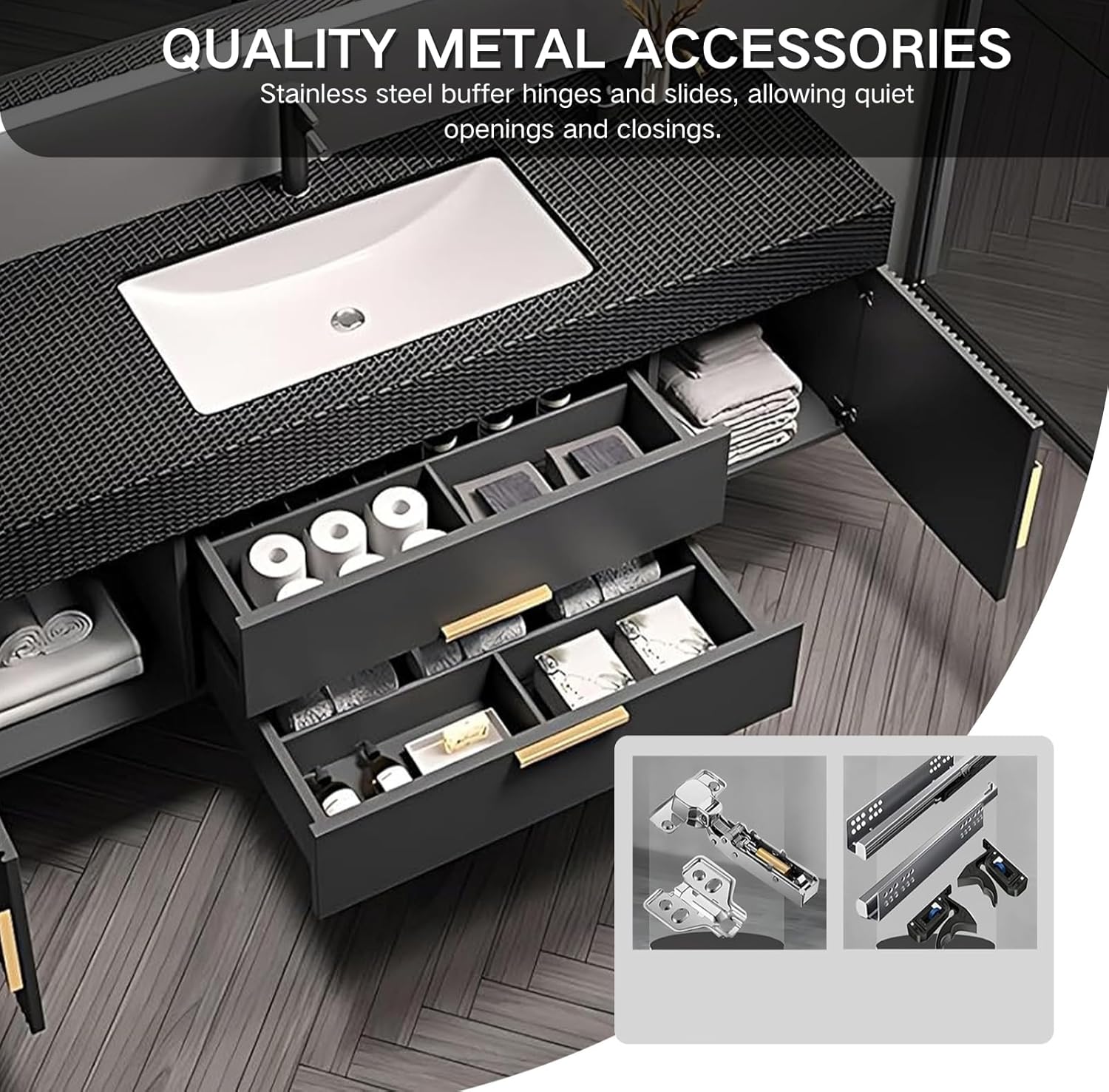 44" Bathroom Vanity with Single Sink, Floating Bathroom Vanities with LED Smart Defogging Mirror & Sink Cabinet, Modern Bathroom Vanity Includes Countertop & Integrated Sink & Faucet Fittings (Blue)