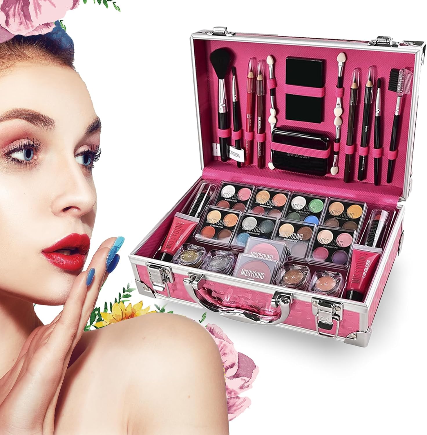 Full Beauty Makeup Cosmetic Set, 56 Pieces, Makeup Supplies, Makeup Kit, Long Lasting, Lipstick, Eyeshadow Palette, Mascara, Eye Shadow Brush, Full Beauty Makeup Set, Beginners, Popular